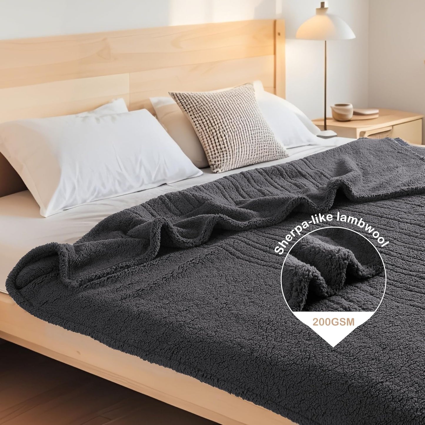Electric Heated Blanket 6 Heating Settings & 1-10H Auto Off Full 72×84 Double Sided Plush Sherpa Ultra-Soft Warm Thick, Machine Washable, Fast Heating, Home Office Dark Gray