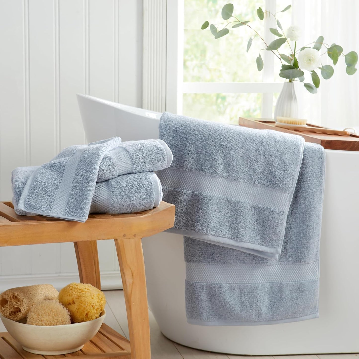 Springtree Home Blue Bath Towels Set of 4 | Classic Hotel Bath Towels | 100% Combed Cotton | Absorbent Quick-Dry Towels for Bathroom | Oeko-TEX® Standard 100 Cotton | Cynewski Collection - Blue Fog