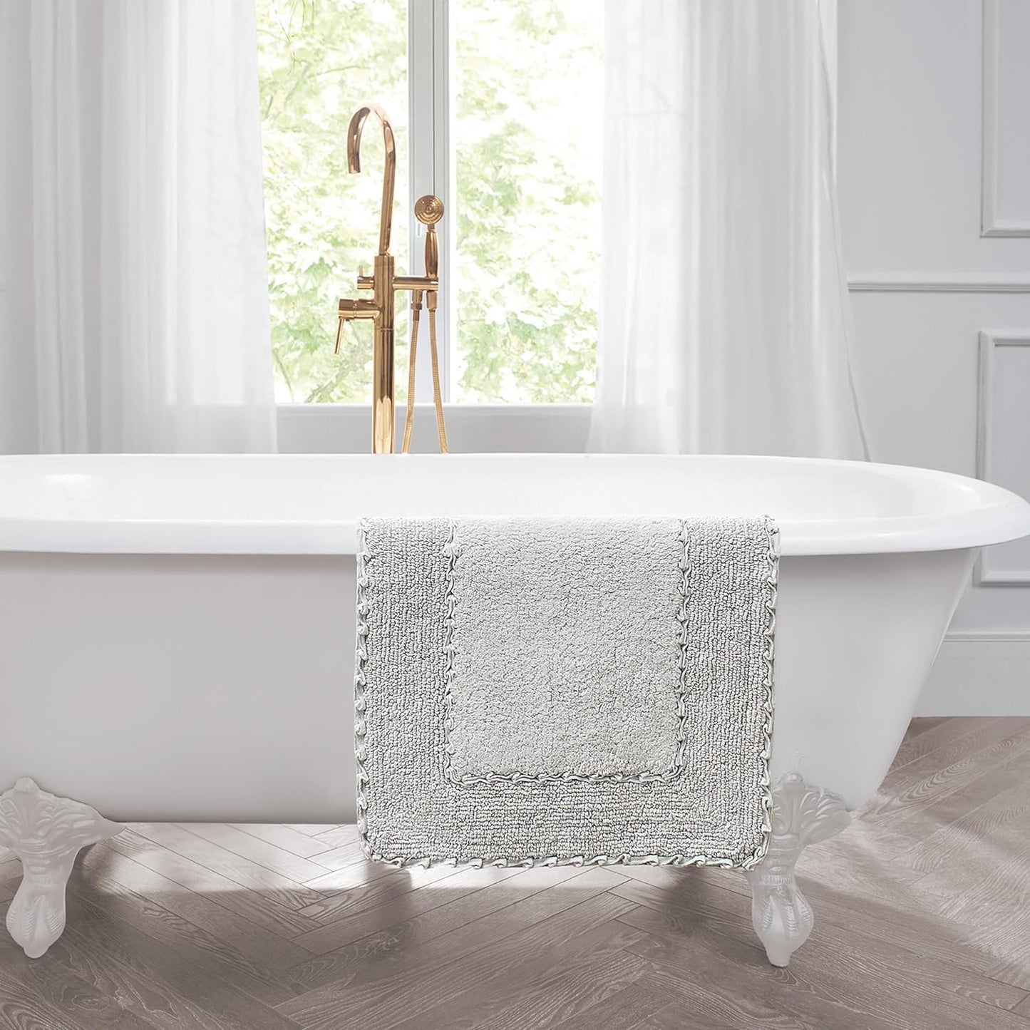 Laura Ashley Ruffle Border 100% Cotton Bath Rug, Light Grey, 17"x 24"