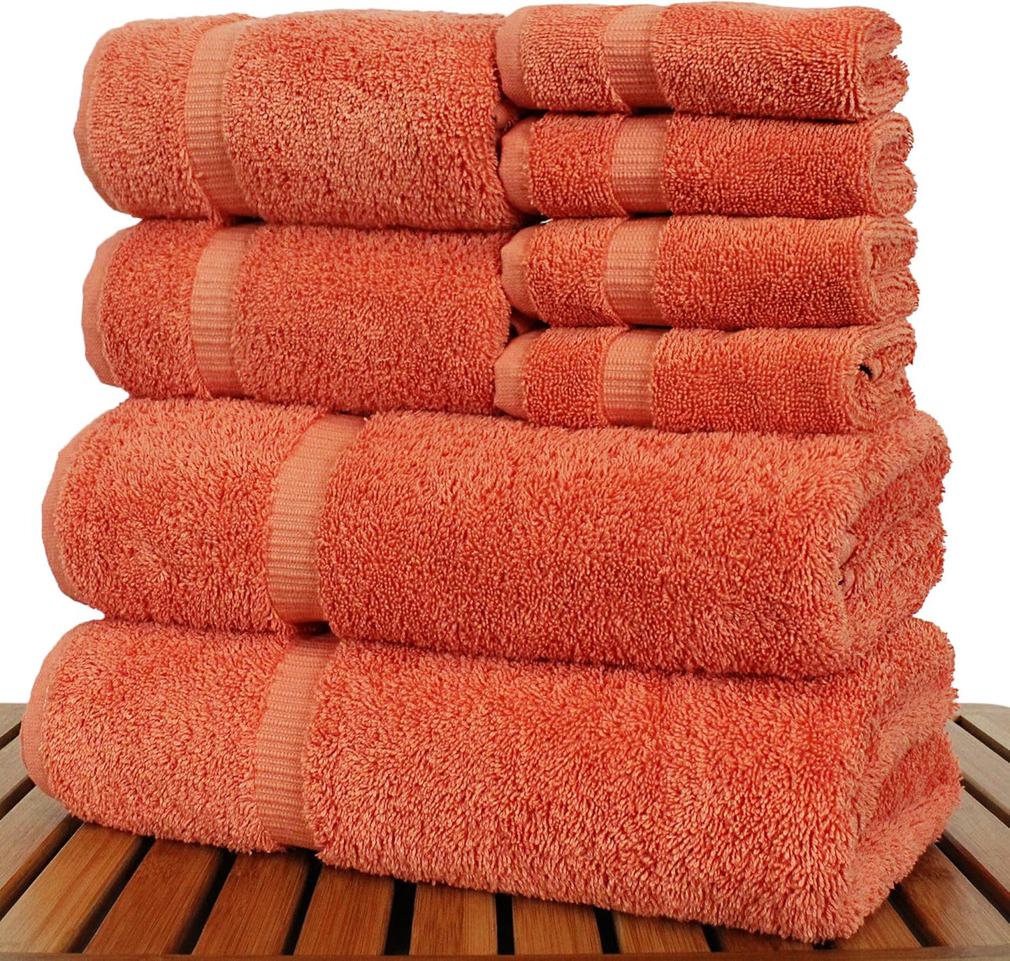 Luxury Hotel & Spa Quality, Highly Absorbent 100% Turkish Cotton, 750+ GSM, Eco Friendly Towel, Bathroom and Kitchen Dobby Border Towels, 2 Bath Towel, 2 Hand Towel, 4 Washcloths (8 Piece, Coral)