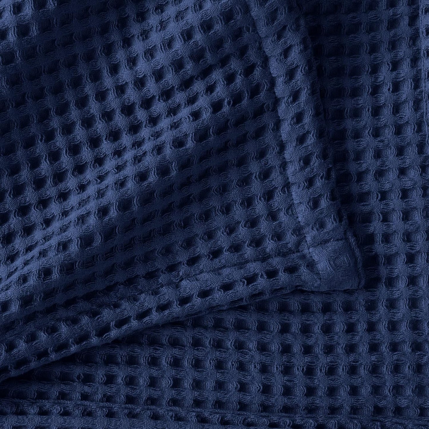 100% Cotton Waffle Weave Bed Blanket | Soft, Breathable, and Lightweight Blanket for All-Season | Perfect for Layering | Brielle Collection (Full/Queen, Navy)