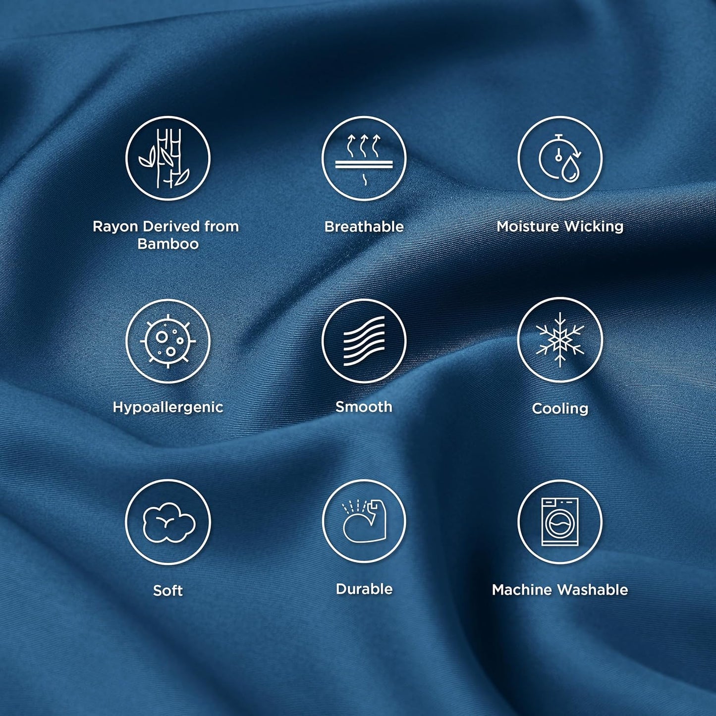 Bedsure King Size Pillow Cases Set of 2, Cooling Pillow Cases King, Rayon Derived from Bamboo Teal Blue Pillowcases, Breathable & Silky Soft Bedding Pillow Covers with Envelope Closure, 20x36 Inches