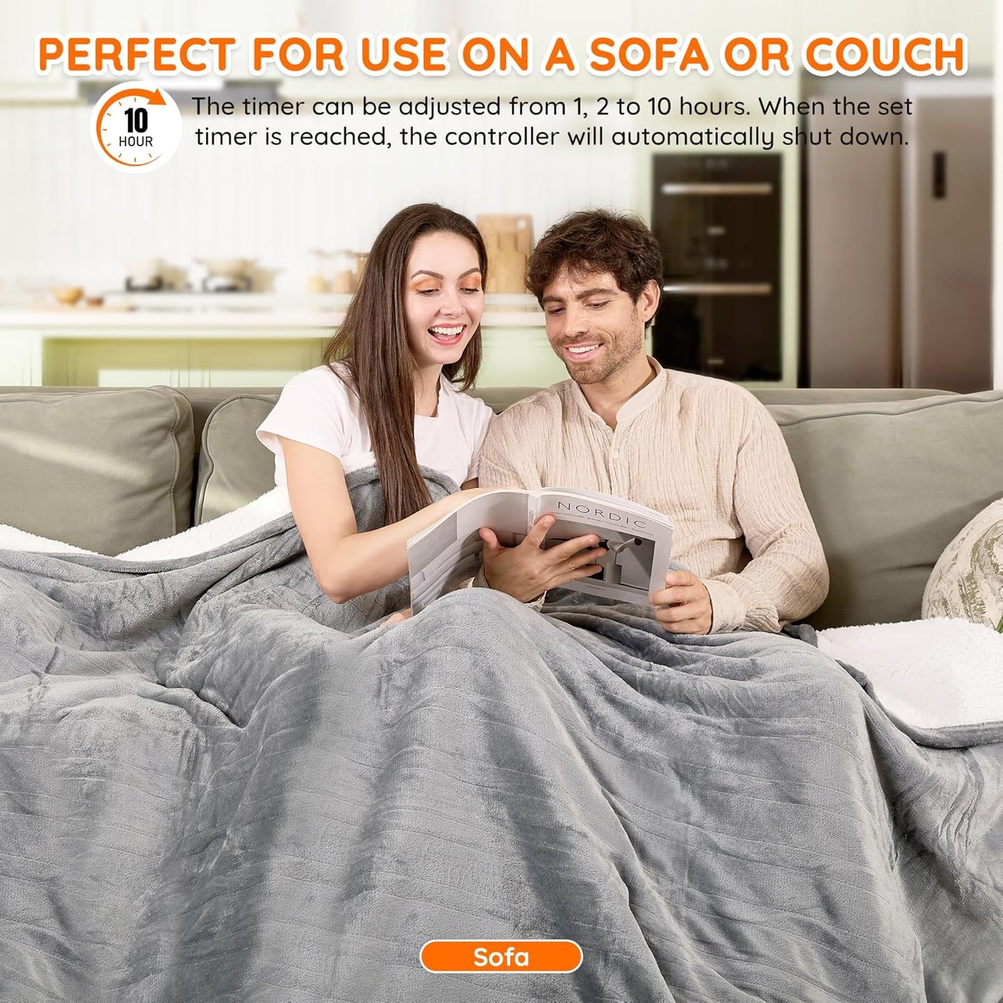 Mia&Coco Heated Blanket Queen Size -84"x90" Dual Control Flannel Electric Blanket,10 Heat Levels,10-Hour Auto-Off,Fast Heating,Overheat Protection, Soft Heating Blanket for Home and Office (Gray)