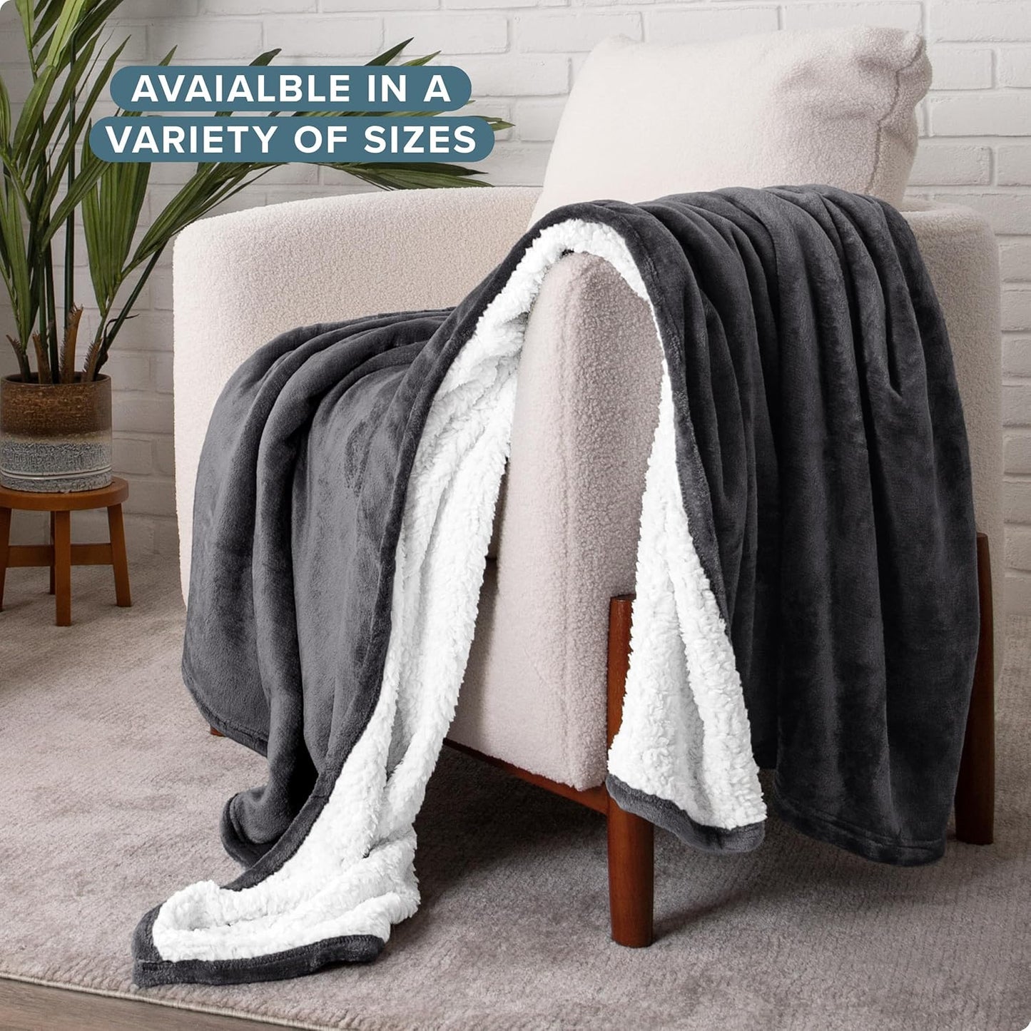 Bare Home Sherpa Fleece Blanket - King Size - Blanket for Bed, Sofa, and Couch - Warm & Lightweight - Fluffy & Soft - Reversible (King, Forged Iron Grey)