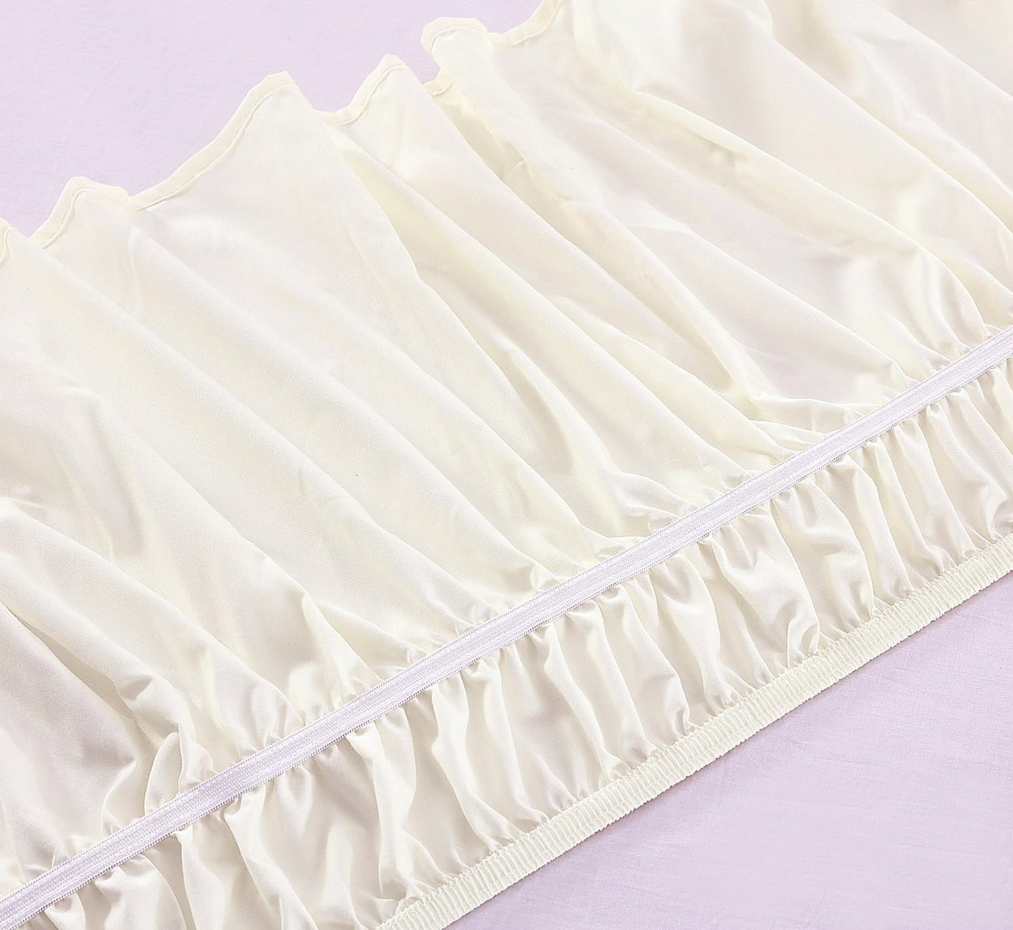 MEILA Wrap Around Bed Skirt Three Fabric Sides Elastic Dust Ruffled 14 Inch Tailored Drop,Easy to Install Fade Resistant-Ivory, Queen/King