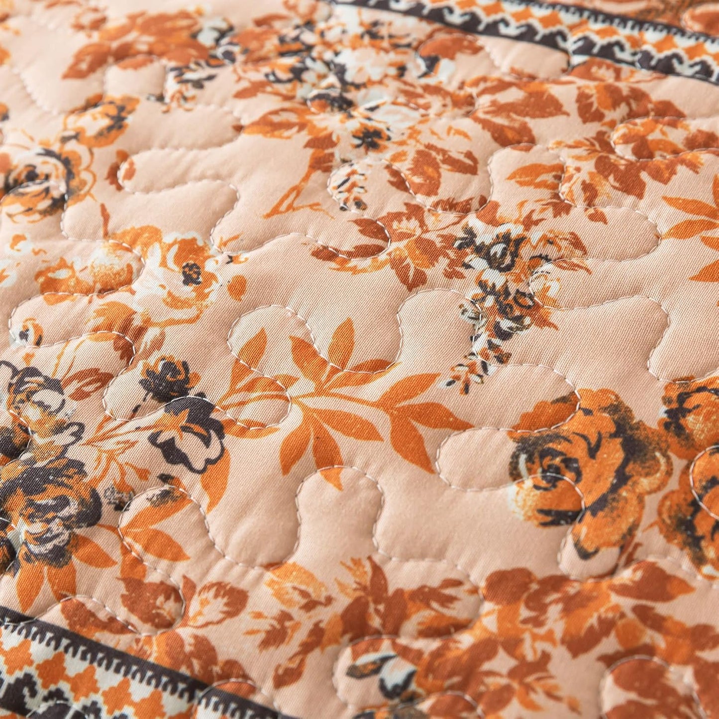 HoneiLife King Quilt Bedding Set - 3 Pieces Vintage Quilt Sets Microfiber Bedspreads Floral Coverlets Retro Bed Cover All Season Quilts-Pumpkin