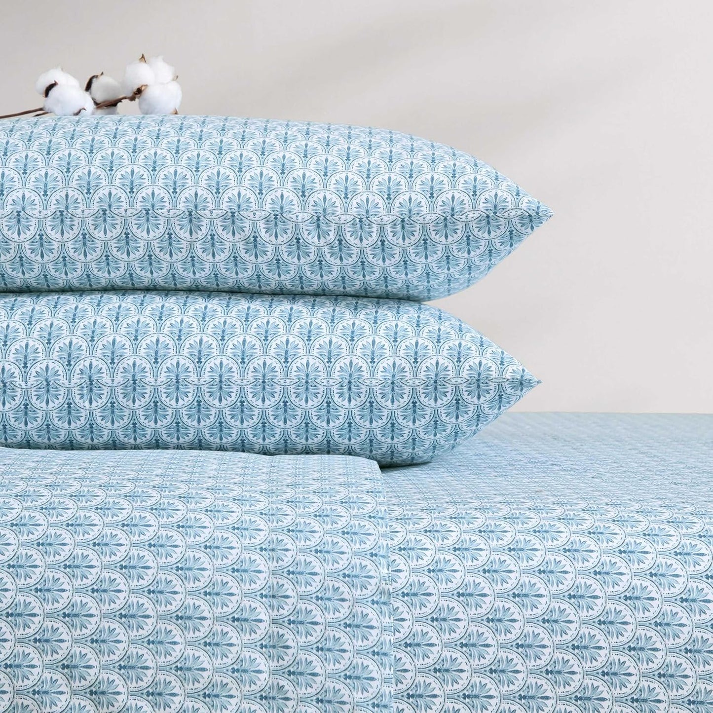 Tommy Bahama - King Sheet Set, Super Soft Cotton Percale Bedding with Matching Shams, Tropical Bedding Set, Oeko-Tex Certified (Coastal Batik Blue, King)