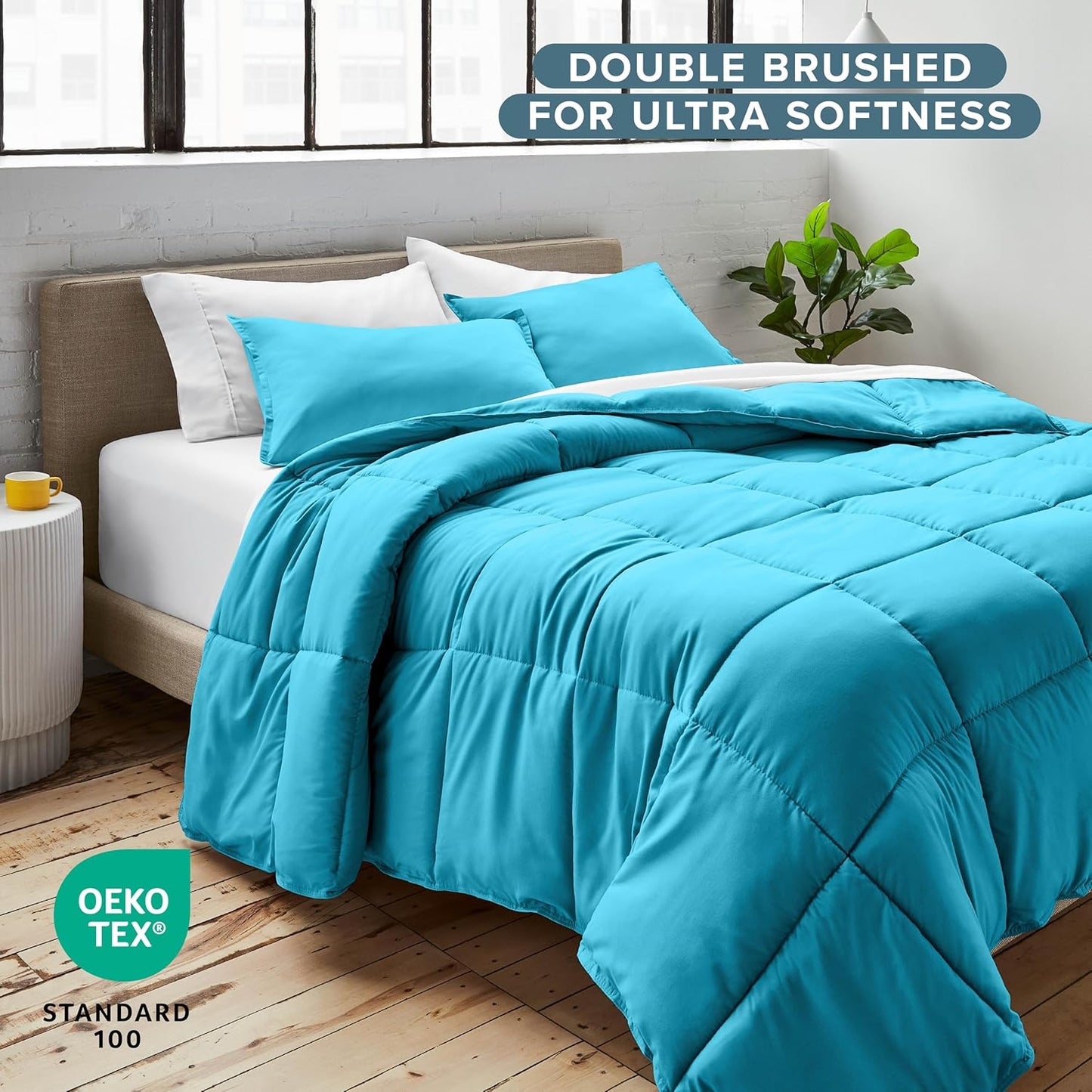 Bare Home Comforter Set - Queen Size - Ultra-Soft - Goose Down Alternative - Premium 1800 Series - All Season Warmth (Queen, Aqua)
