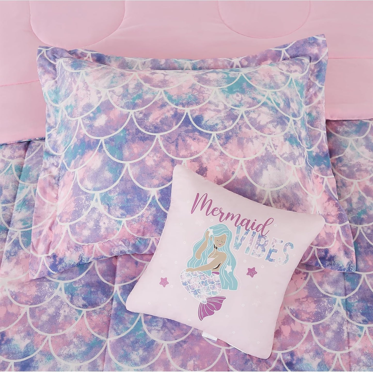 Twin Comforter Set for Girls- 3 Pieces Glow in The Dark Mermaid Twin XL Bedding Set with 1 Comforter, 1 Decor Pillow & 1 Pillow Shams