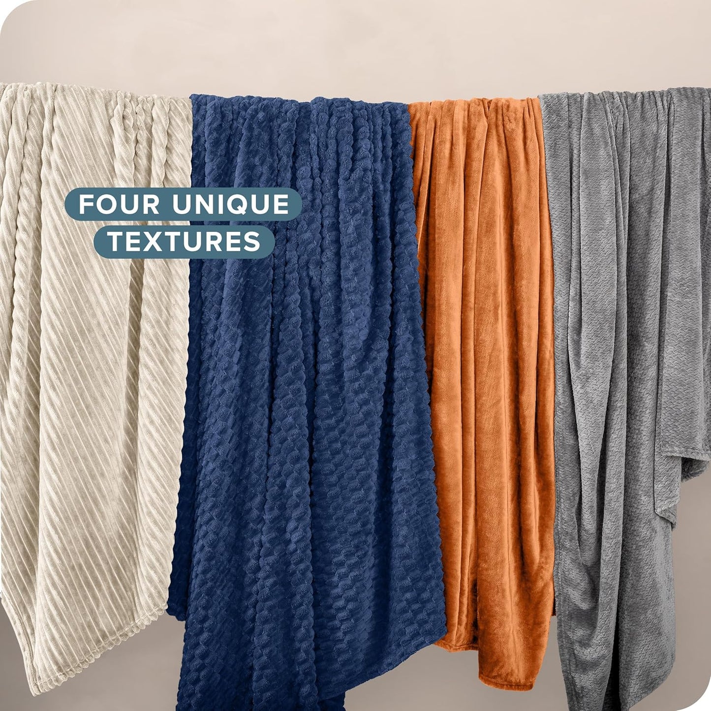 Bare Home Textured Fleece Blanket - Twin/Twin Extra Long - Ultra-Soft Lightweight for Bed, Sofa, and Couch - Luxury Microplush - Cozy Warm Blanket (Twin/Twin XL, Ribbed Grey)