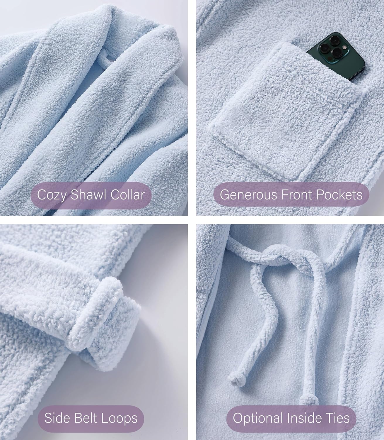 Plush Microfiber Fleece Robe | Super Soft & Warm | Lightweight | Full Length