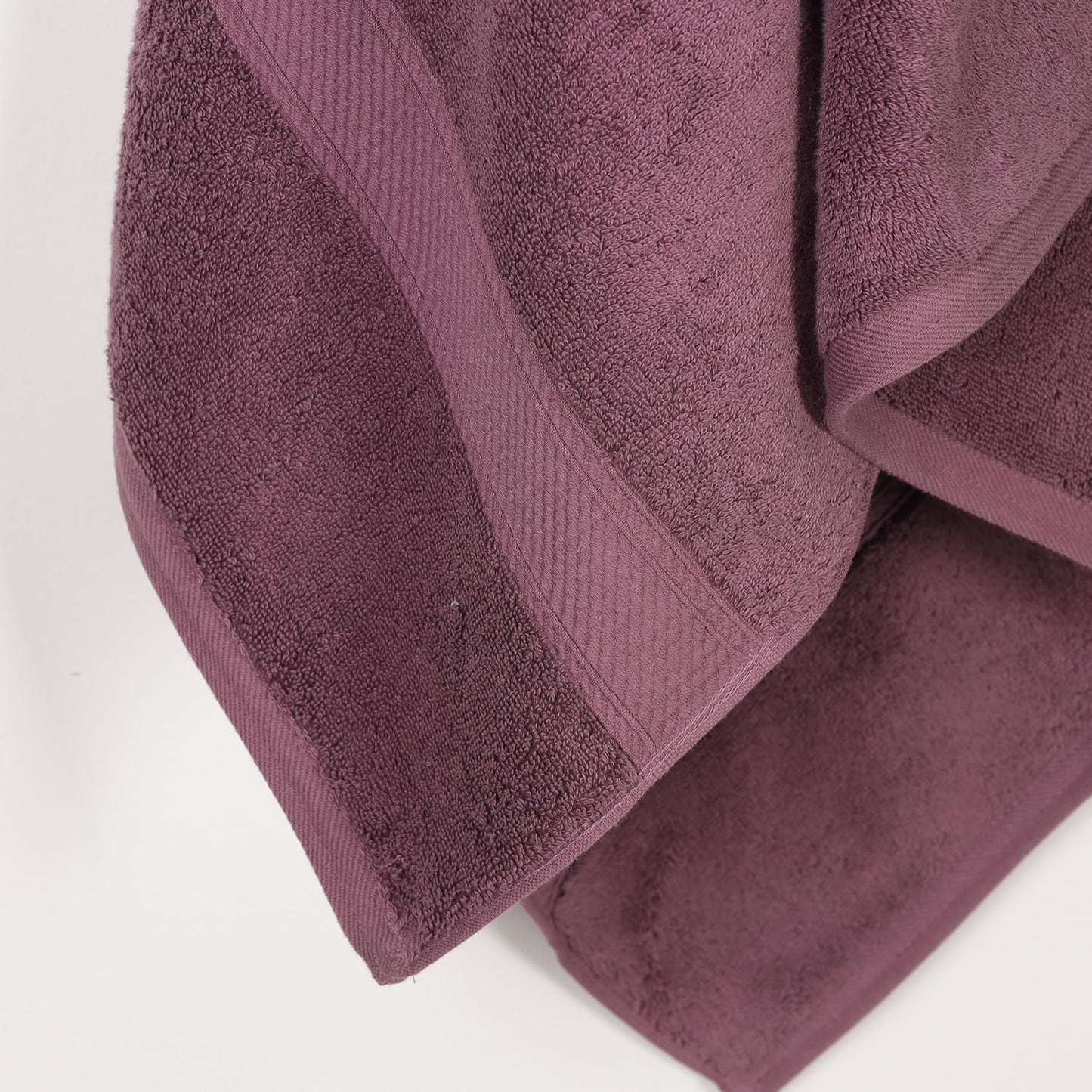 Superior Egyptian Cotton Pile Bath Towel Set of 2, Ultra Soft Luxury Towels, Thick Plush Essentials, Absorbent Heavyweight, Guest Bath, Hotel, Spa, Home Bathroom, Shower Basics, Plum