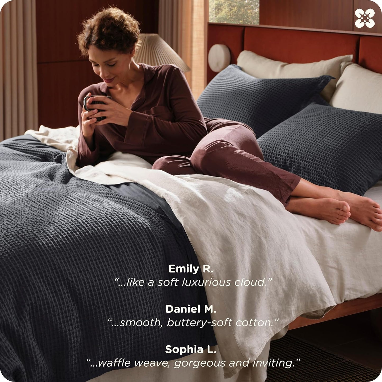 Bedsure Cotton Duvet Cover Queen - 100% Cotton Waffle Weave Charcoal Duvet Cover Queen Size, GentleSoft™ and Breathable Bedding Set for All Season, 3 Pieces, 90"x90"