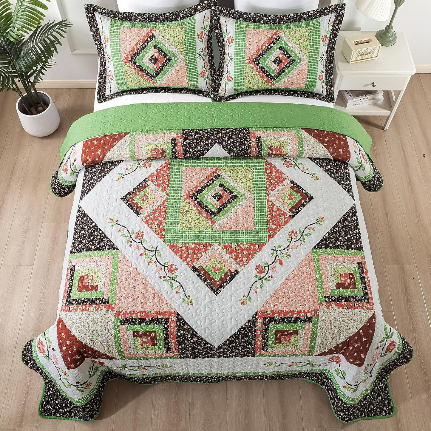 BEDIFANY King Size Comforter Set - Lightweight Cotton Filling Bedspread King Size (98 x 106 inch) - Comfortable Farmhouse Quilt Bedding Sets for Bed Decorations - All Seasons, 3 Pieces