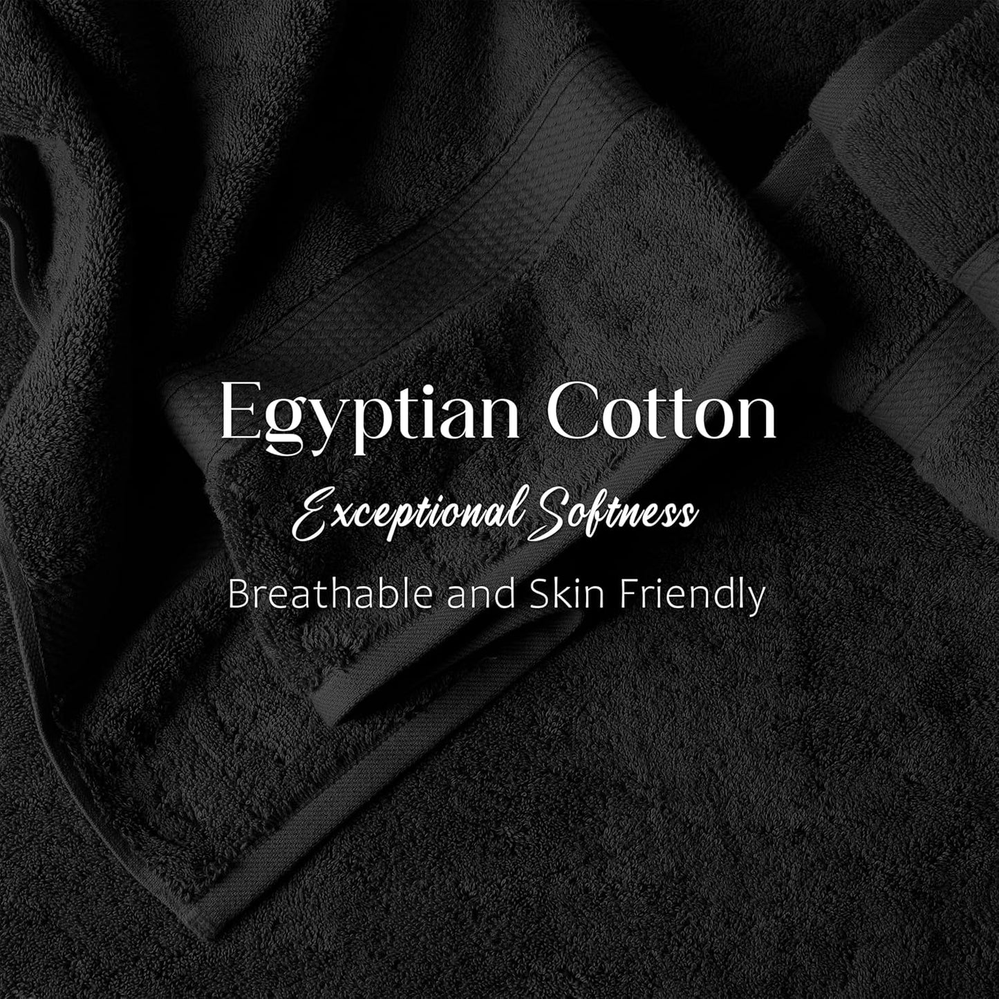 Superior Egyptian Cotton Pile Bath Towel Set of 2, Ultra Soft Luxury Towels, Thick Plush Essentials, Absorbent Heavyweight, Guest Bath, Hotel, Spa, Home Bathroom, Shower Basics, Black