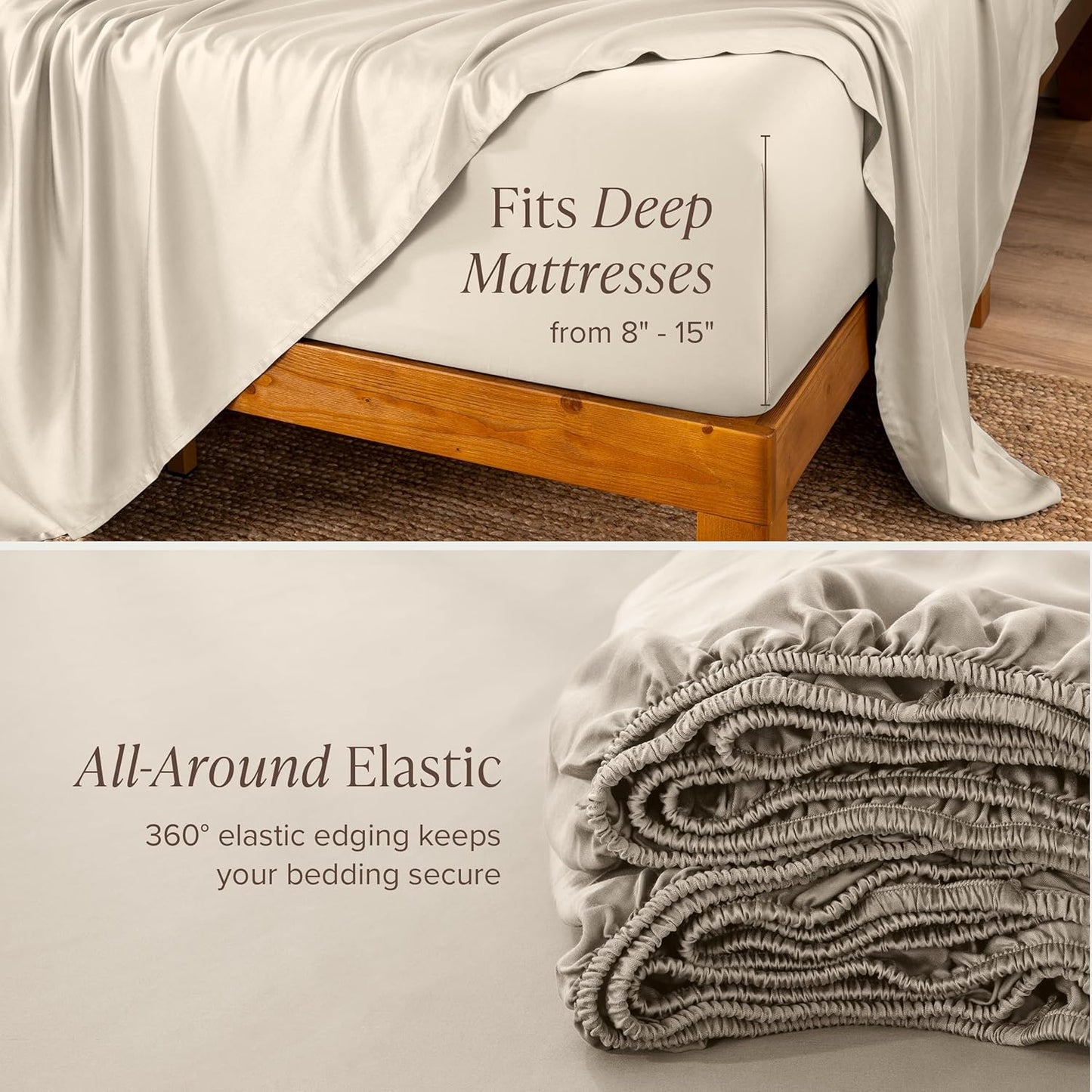 Bare Home 100% Rayon Made from Bamboo Luxury Full Sheet Set - 4 Piece Bedding Set - Deep Pockets - Cooling Sheets - Breathable - Easy Fit - Soft Bedding Sheets & Pillowcases (Full, Sand)