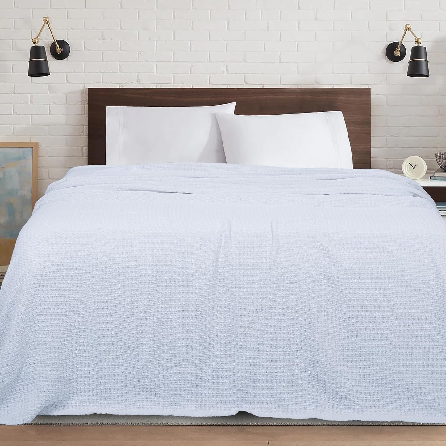 HILLFAIR 100% Cotton Blanket- 120" x 120" XXL Oversized King Bed Blankets - Family Size 10 ft x 10 ft Big - All Season Soft Cozy Breathable Blankets for Bed - Extra Large King Cotton Blanket- White