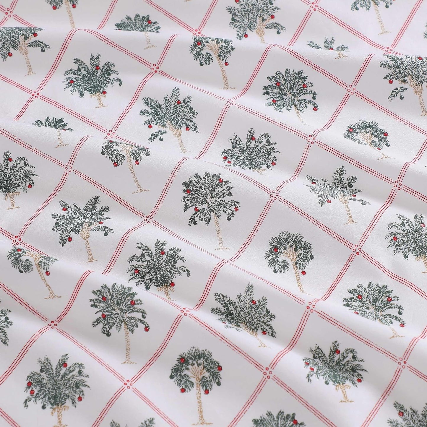 Tommy Bahama - Queen Size Sheet Set, Crisp & Cool Cotton Percale Bedding with a Smooth Lightweight Feel, 4 Piece Holiday Bed Sheets with Matching Pillowcases (Palm Tree Trellis Red)
