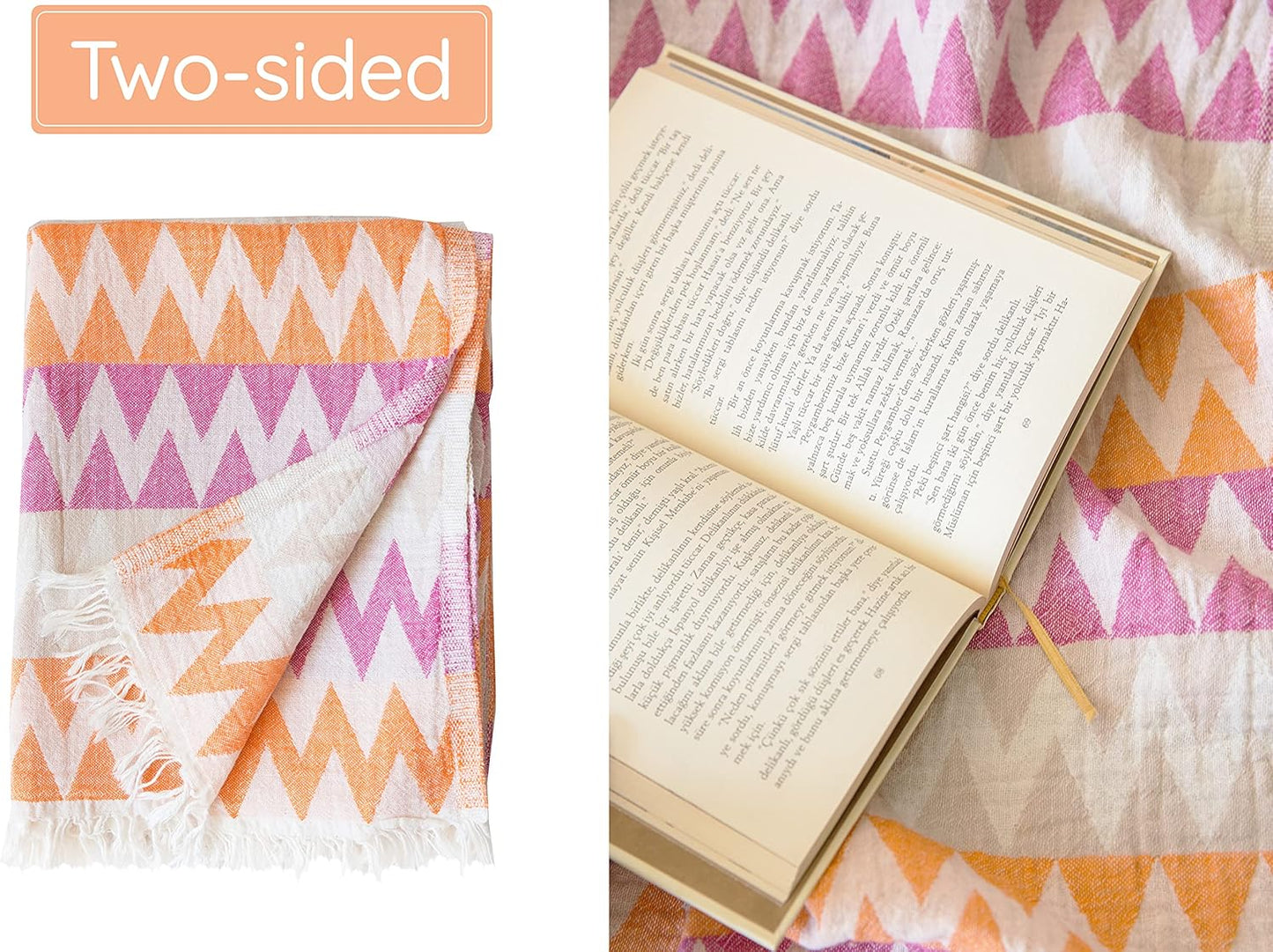 Turkish Beach Towel (35”x67”) – 100% Cotton Quick Dry, Lightweight Oversized Beach Towel for Pool & Travel – Zig Zag Orange Color
