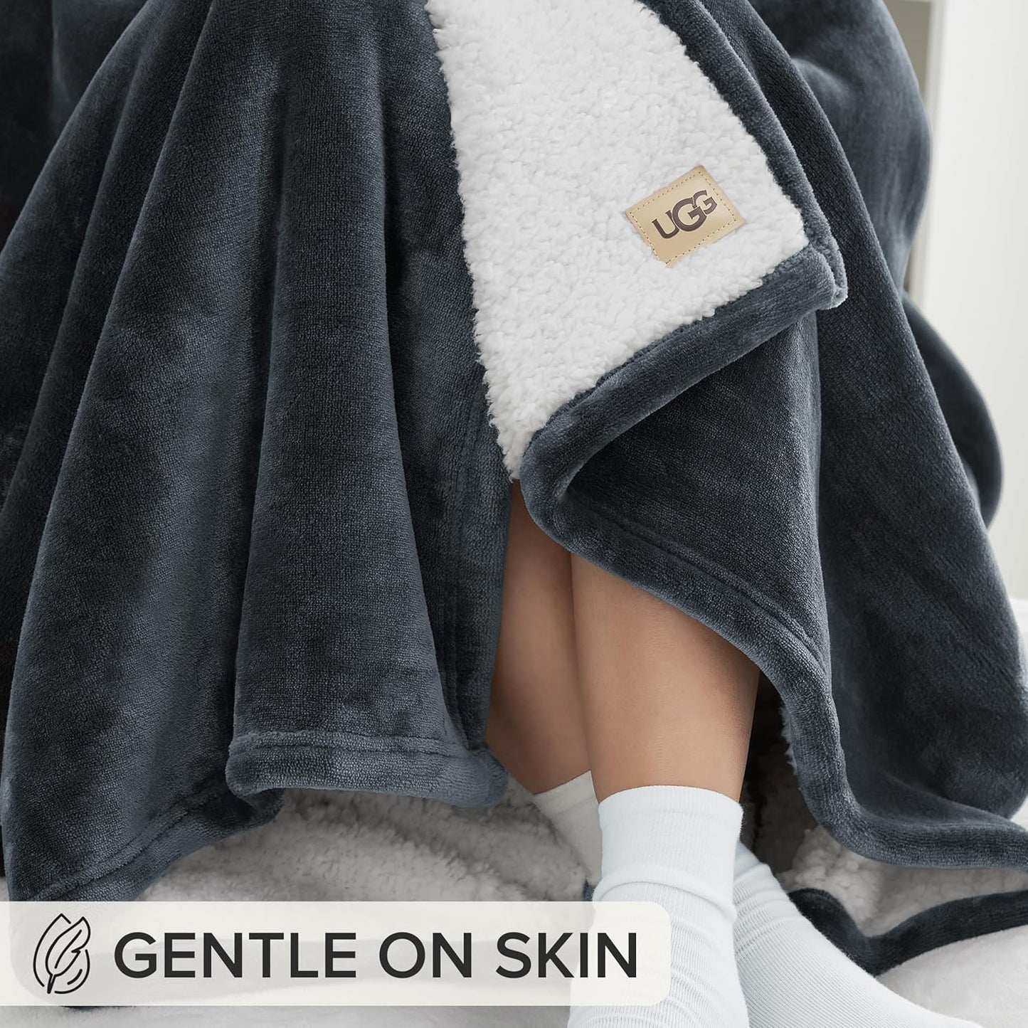 UGG Ariana Full/Queen Blanket Fleece Fluffy Reversible Soft Fuzzy Bedding Cozy Plush Warm Oversized Blanket Machine Washable Bedroom Decor for Big Couch or Bed, 90-inch x 90-inch, Charcoal Grey