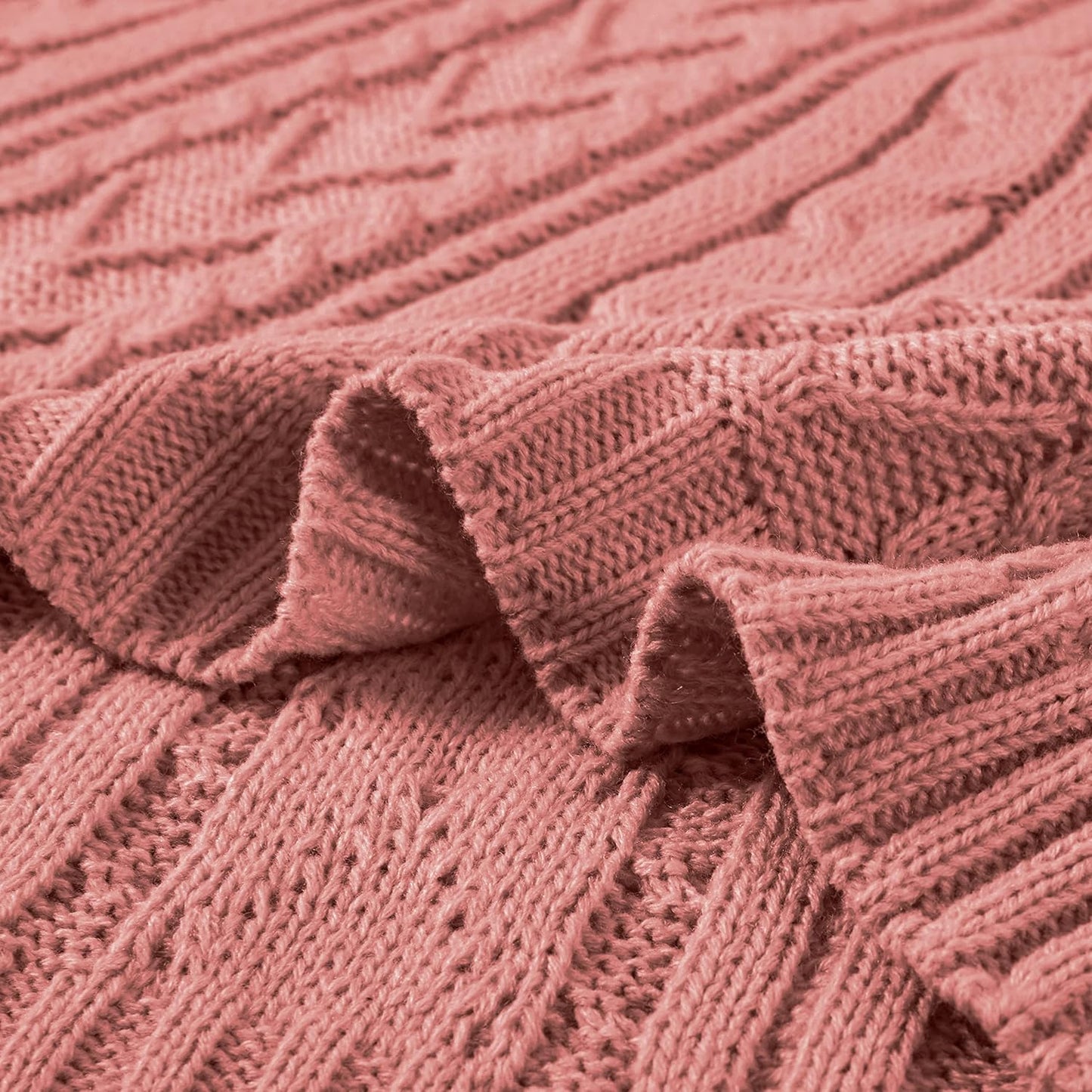 Aormenzy Dusty Pink Cable Knit Throw Blanket Oversized 60" x 80" Super Soft Comfy Knitted Blanket for Couch Bed Sofa, Twin Size