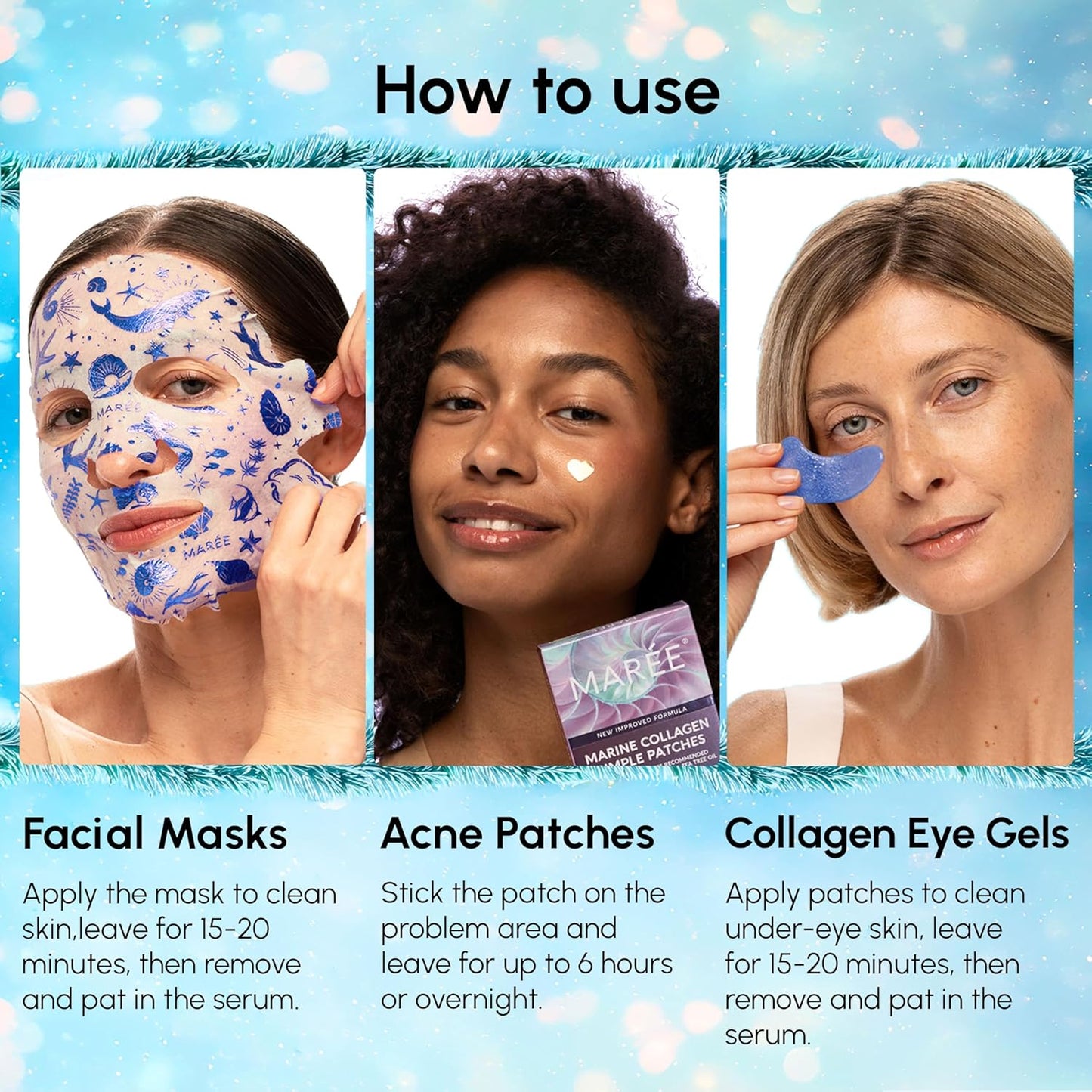 MAREE Holiday Skincare Gift Set — Under Eye Patches, Collagen Face Mask & Cute Pimple Patches for Face — Christmas Gifts & Stocking Stuffers for Women and Men — Top Christmas Gifts for Mom & Coworkers
