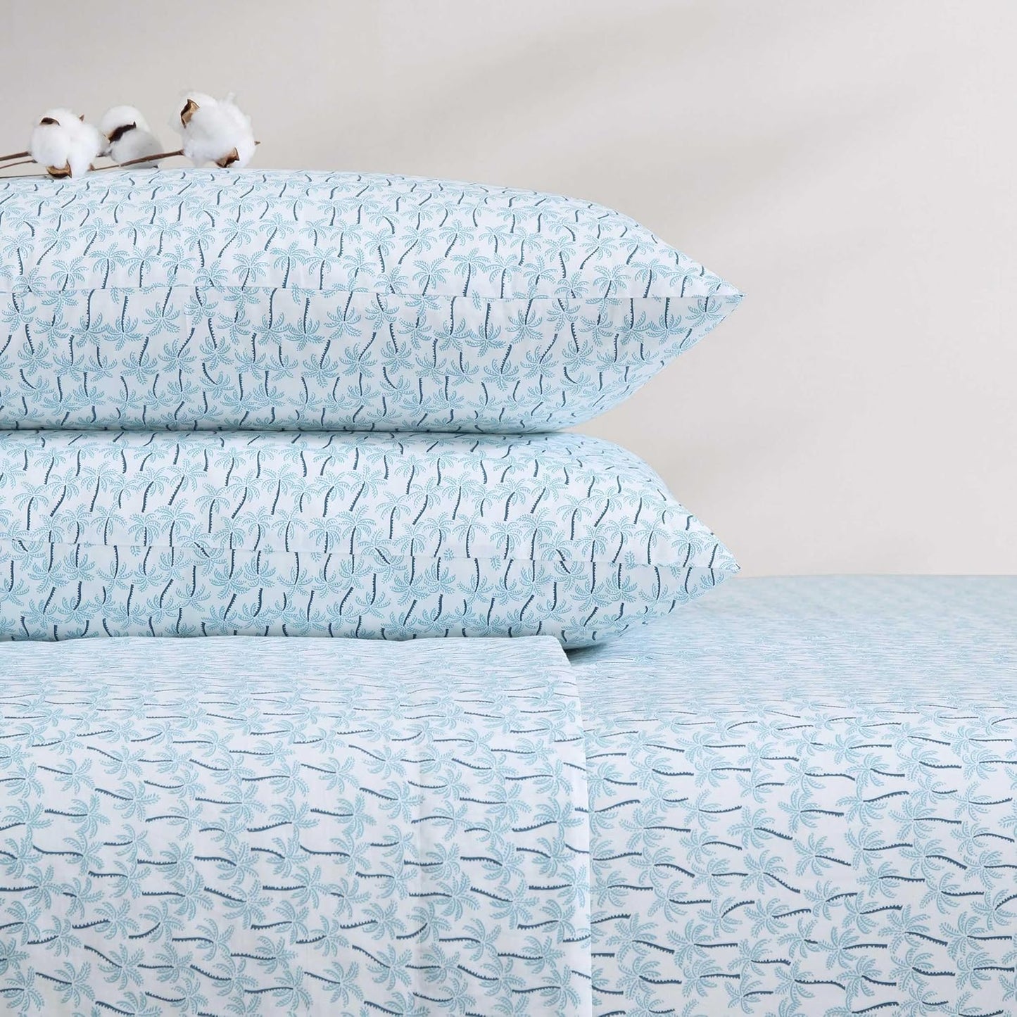 Tommy Bahama - King Sheet Set, Super Soft Cotton Percale Bedding with Matching Shams, Tropical Bedding Set, Oeko-Tex Certified (Palmtastic Blue, King)