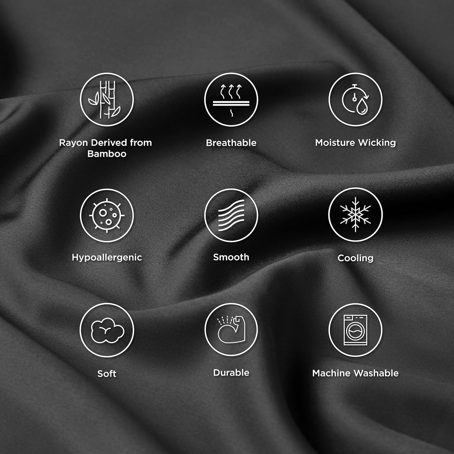 Bedsure King Size Pillow Cases Set of 2, Cooling Pillow Cases King, Rayon Derived from Bamboo Black Pillowcases, Breathable & Silky Soft Cool Bedding Pillow Covers with Envelope Closure, 20x36 Inches