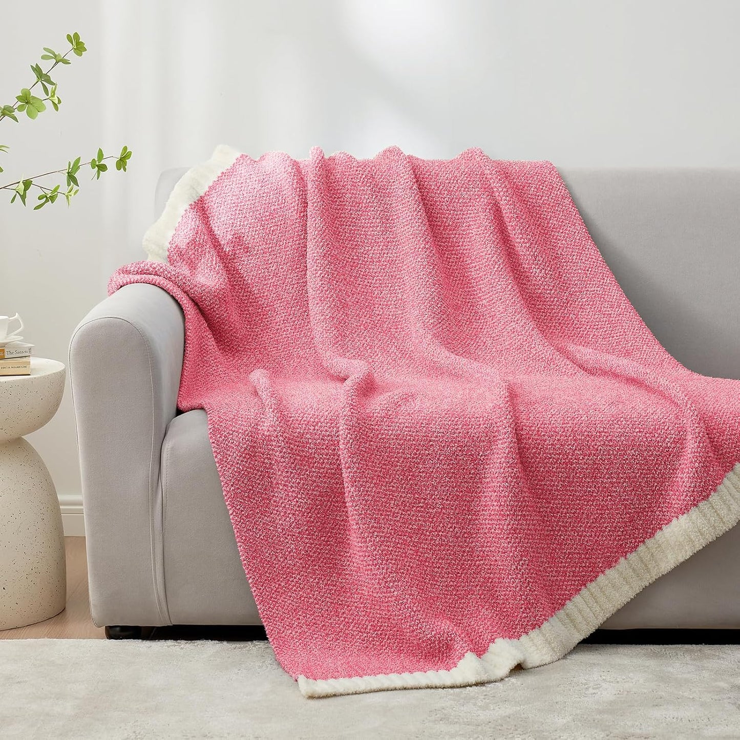 Snuggle Sac Hot Pink Throw Blanket for Couch, Pink Blanket Super Soft Microfiber Blankets Warm Cozy Knit Fuzzy Plush Lightweight Throws Gift for Women Girls, Hot Pink, 50x60 inches