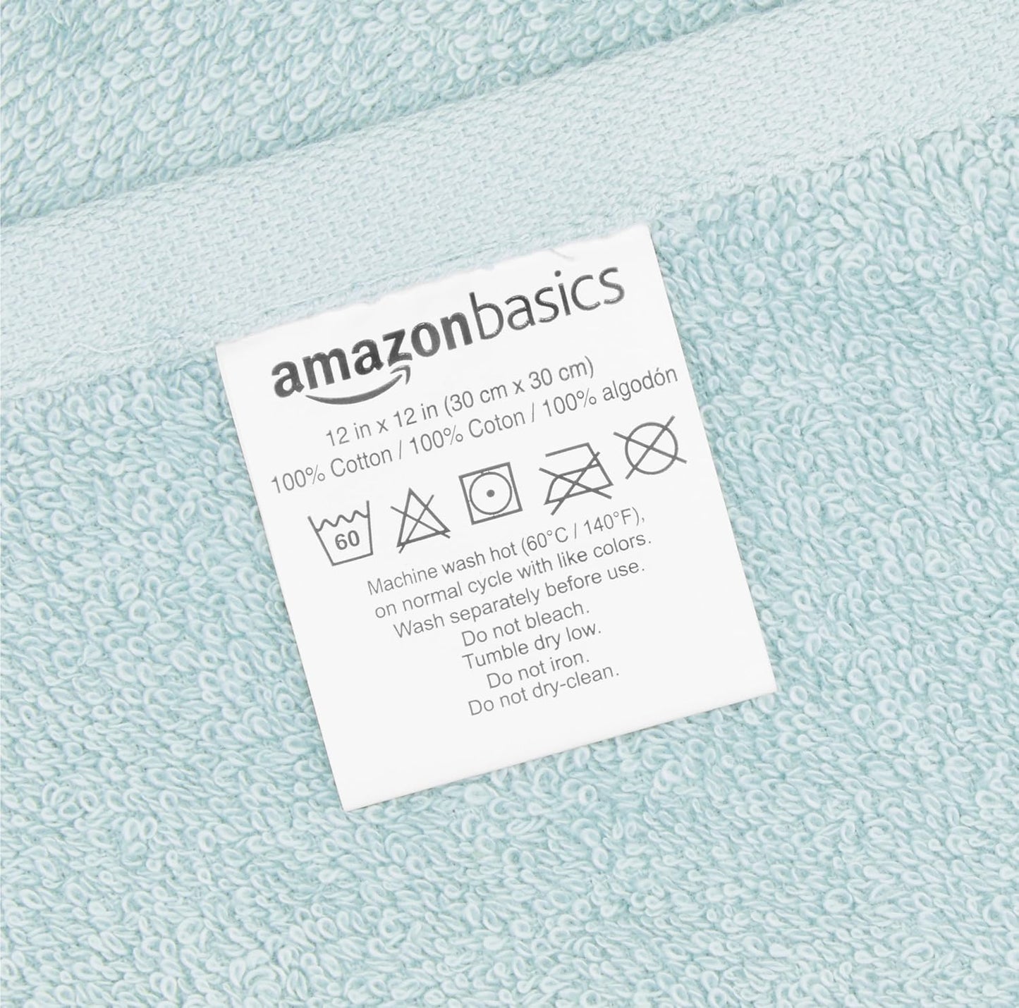 Amazon Basics face Towels for Bathroom, 100% Cotton Extra Absorbent washcloth, Fast Drying - Salon Towel - Ice Blue (12 x 12 inches) (Pack of 144)