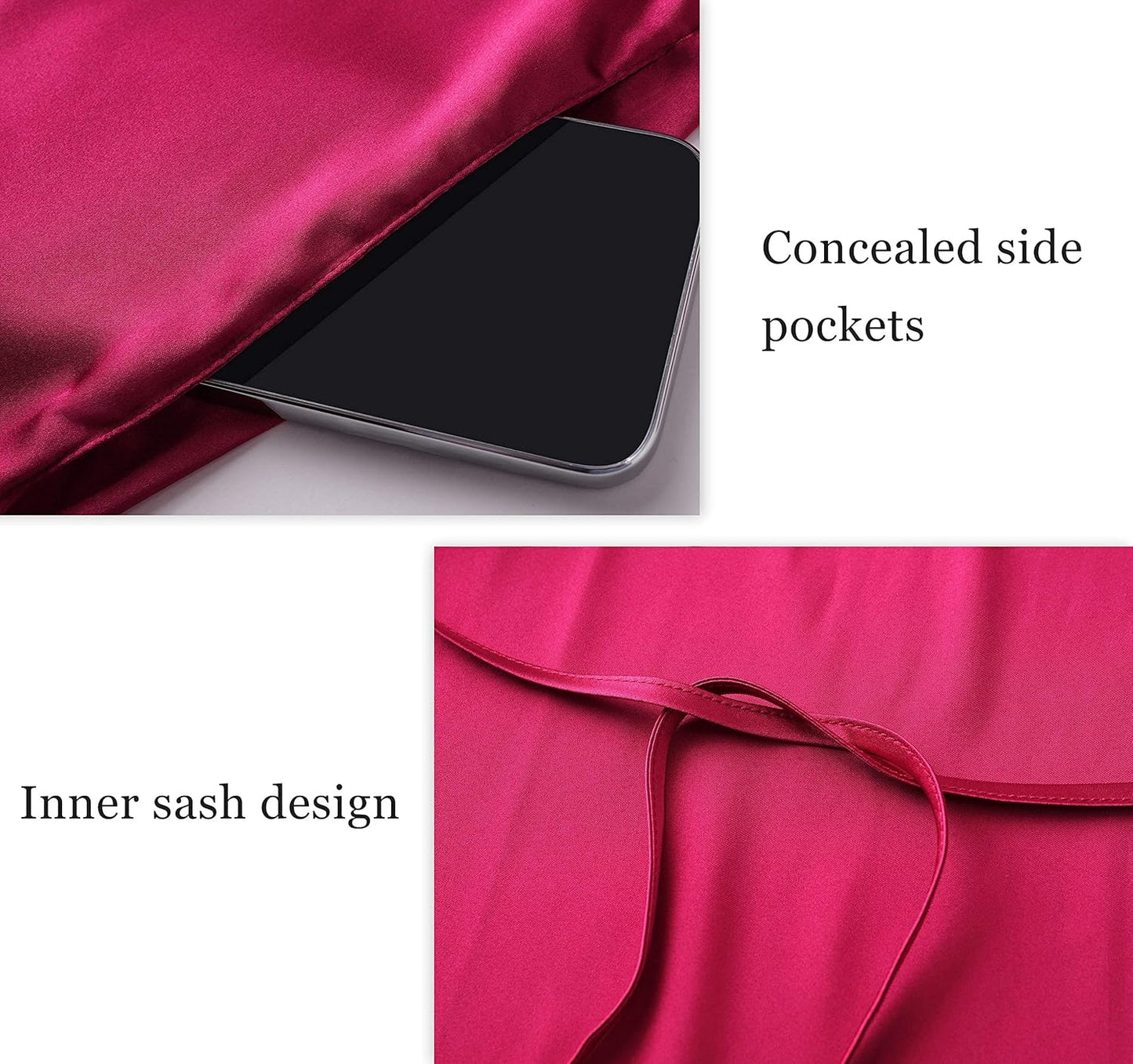 PRODESIGN Satin Kimono Robe Long Silky Bathrobe with Ostrich Feather Trim Sleepwear Wedding Bridesmaid Dressing Gown