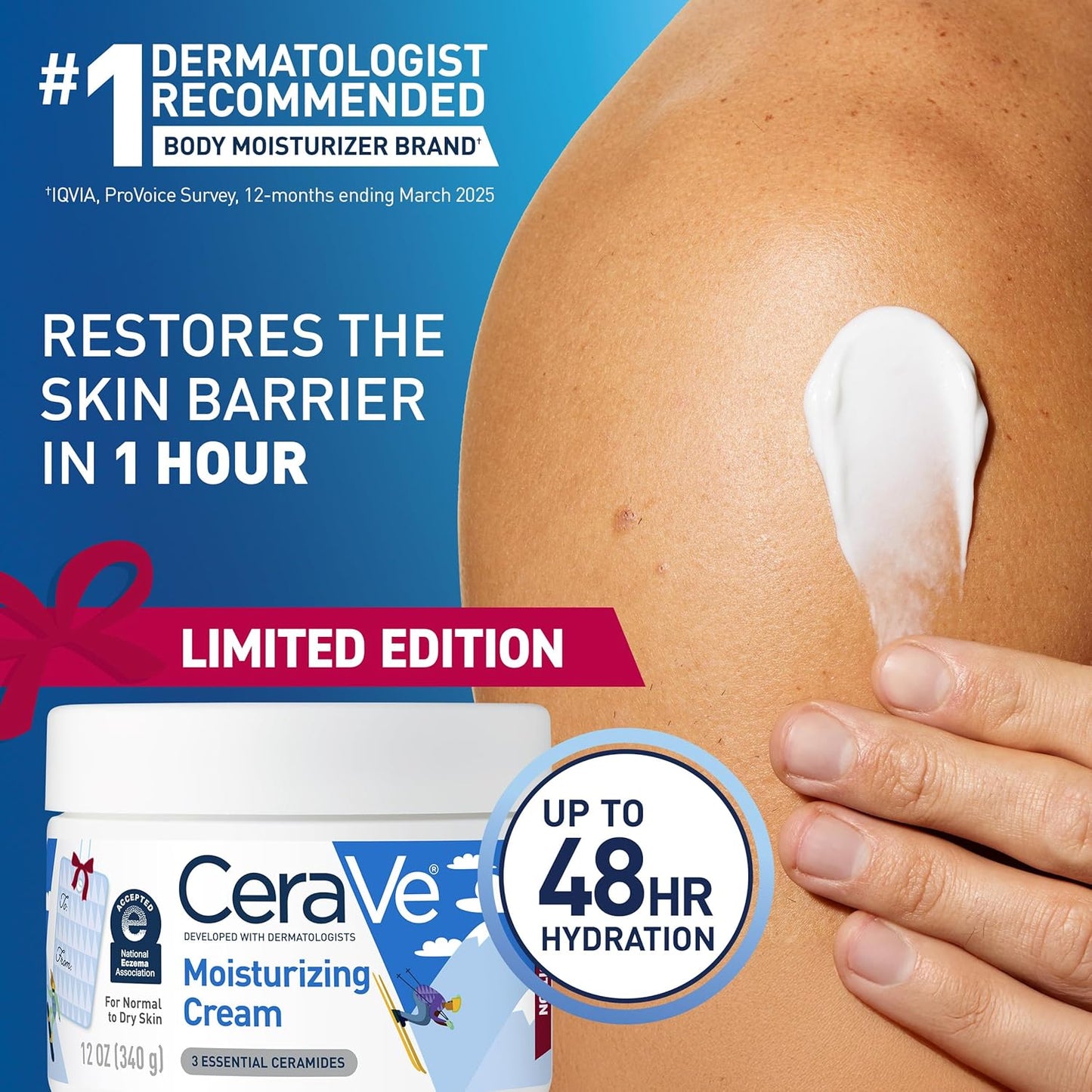 CeraVe Après Ski Moisturizing Cream, Body and Face Moisturizer for Dry Skin, Body Cream with Hyaluronic Acid and Ceramides, Daily Moisturizer, Oil-Free, Fragrance Free, Non-Comedogenic, 12 Ounce