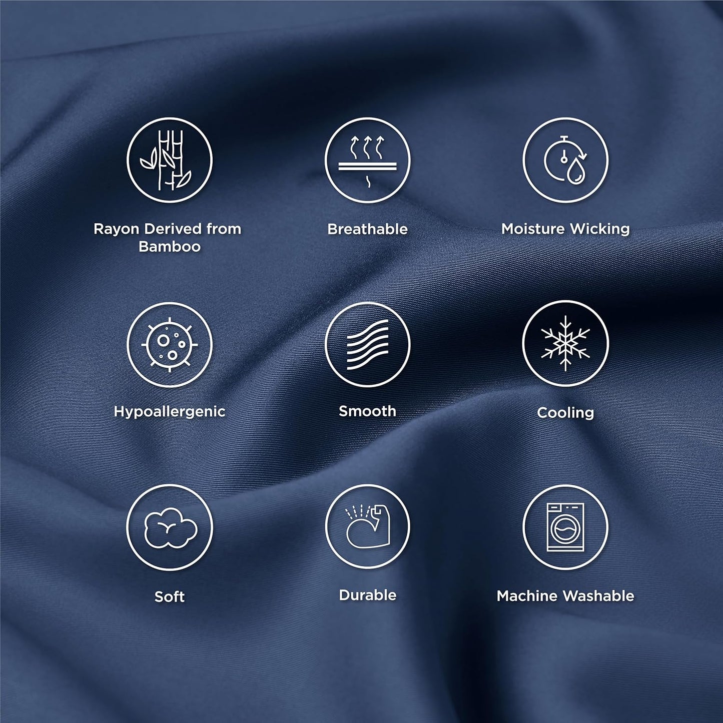 Bedsure Pillow Cases Queen, Cooling Pillow Cases, Rayon Derived from Bamboo Queen Pillowcases Set of 2, Silky Soft & Breathable Bedding Pillow Covers with Envelope Closure, Navy Blue, 20x30 Inches
