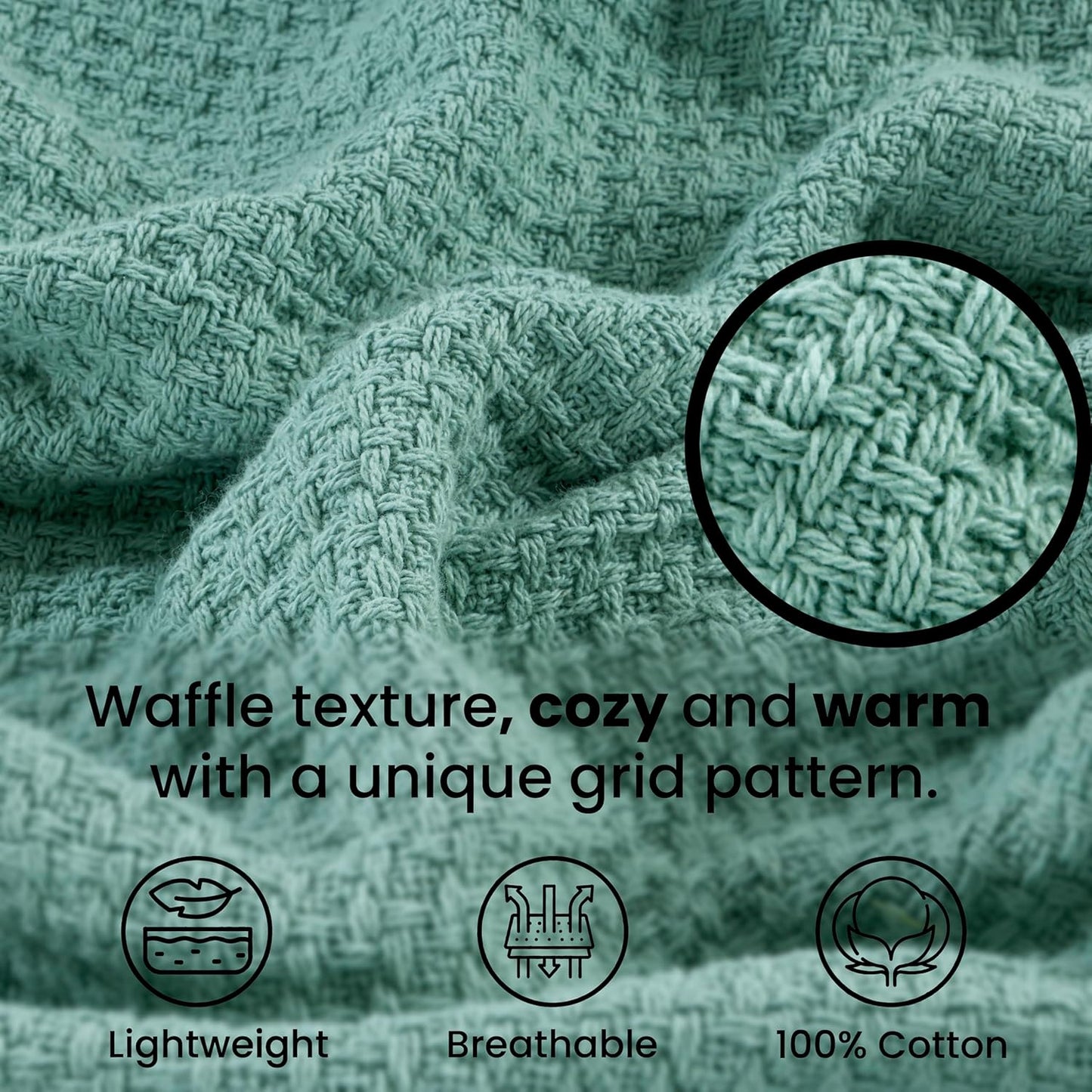 HILLFAIR 100% Combed Cotton Blanket– Queen Bed Blanket– Soft Cozy Warm Multipurpose Throws for Luxury Home Decor– 90 x 90 inch Queen Size Cotton Blankets for Beds- Bed Blankets for All Season- Sage