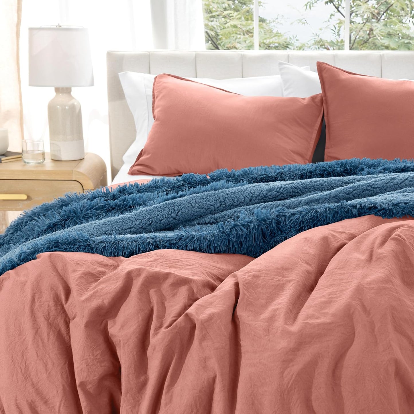 Bare Home Microfiber Duvet Cover Set - Ultra Soft Washed Microfiber - Queen Size - Linen-Like Look - Easy Care - Breathable Fabric - Our Softest Duvet Cover Set (Queen, Dusty Rose)