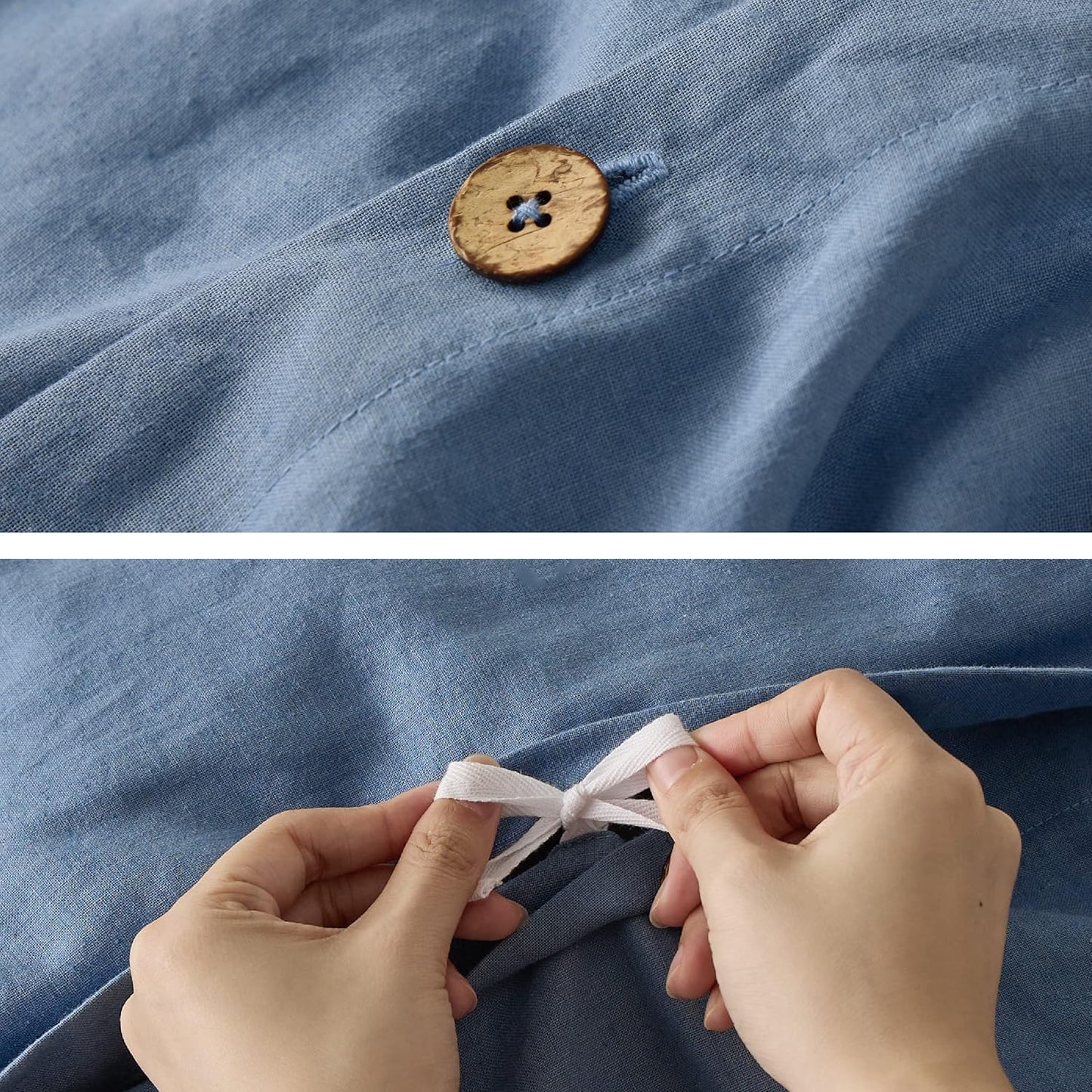Bedsure Linen Duvet Cover King Size - Linen Cotton Blend Bedding Set, Soft & Cozy, 3 Pieces, 1 Duvet Cover 104x90 and 2 Pillowcases, Foggy Blue Color Cooling Bedding, Comforter Sold Separately