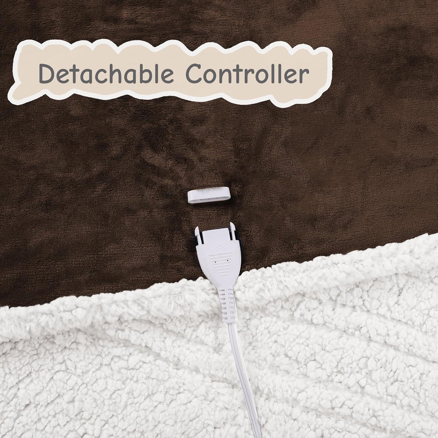 Electric Heated Blanket Queen Size 84"x90", Soft Flannel with Dual Controllers & Overheat Protection, 6 Adjustable Heat Settings & 10-Hour Auto-Off Timer, Fast Heating for Winter Comfort, Dark Brown