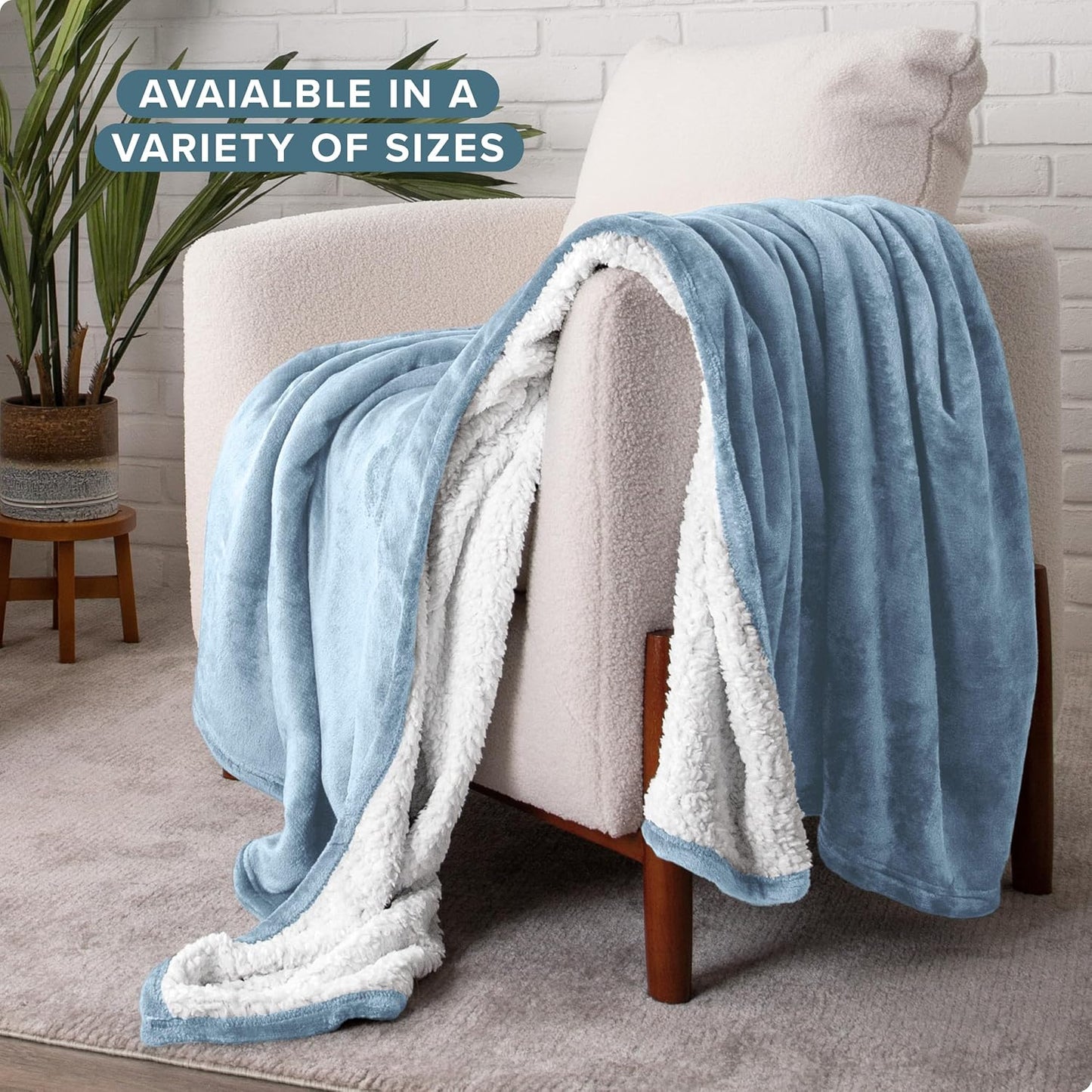 Bare Home Sherpa Fleece Blanket - Full/Queen Size - Blanket for Bed, Sofa, and Couch - Warm & Lightweight - Fluffy & Soft - Reversible (Full/Queen, Dusty Blue)