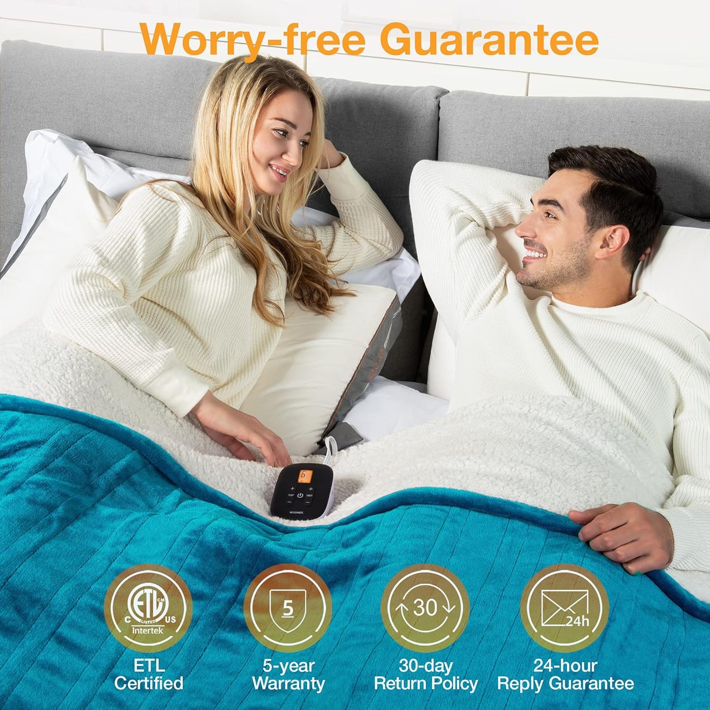 WOOMER Electric Blanket Full Size,Durable Flannel and Soft Sherpa,Dual Control,77”×84” Heated Throw Blanket, 10 Heat Levels&0.5-12h auto-Off,Energy Efficient,ETL Certified