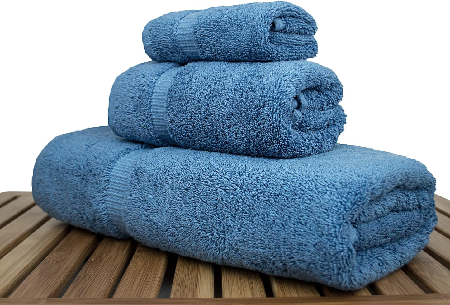 Luxury Hotel & Spa Quality, 100% Turkish Cotton, 750+ GSM, Eco Friendly Towel Set, Bathroom and Kitchen Dobby Border Towels, Bath Towel, Hand Towel, Washcloths (3 Piece, Wedgewood)