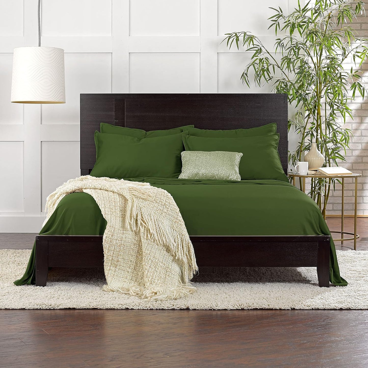 Queen Sheets by Pure Bamboo, Genuine 100% Organic Viscose Derived from Bamboo Bed Sheet Set, Luxuriously Soft & Cooling, Double Stitching, Lifetime Quality Promise (Queen, Pesto)