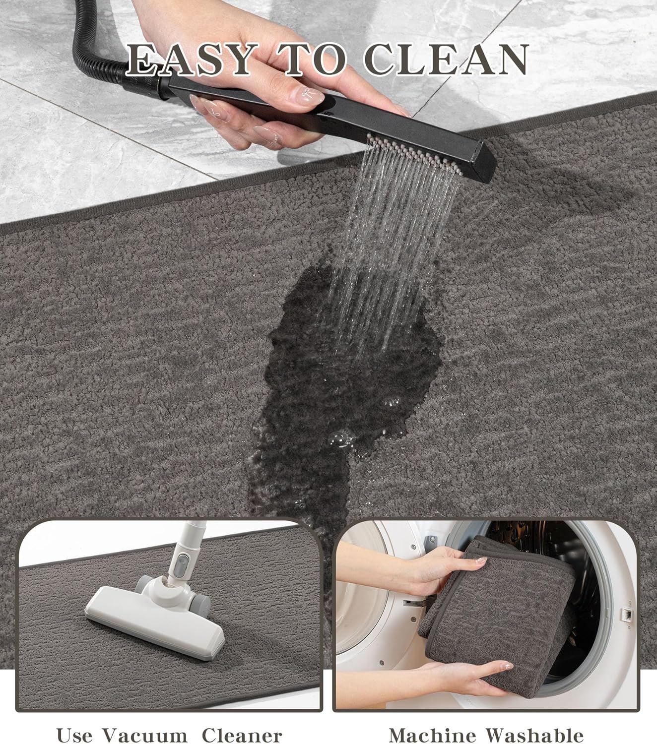chakme Bathroom Rug Sets 3 Piece, Ultra Thin Bath Mat Quick Dry Bath Mat Set, Absorbent Bath Mat for Bathroom Non Slip Machine Washable, (Dark Grey, 3 Piece)