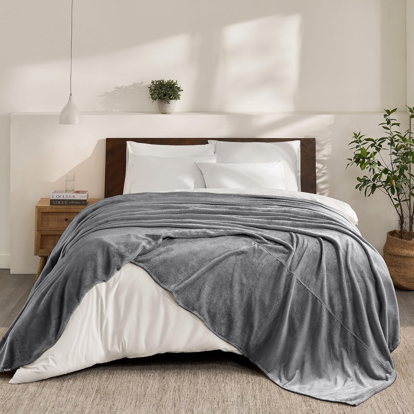Bare Home Fleece Blanket - Giant Size - Ultra-Soft Lightweight for Bed, Sofa, and Couch - Luxury Microplush - Cozy Warm Blanket (Giant, Grey)