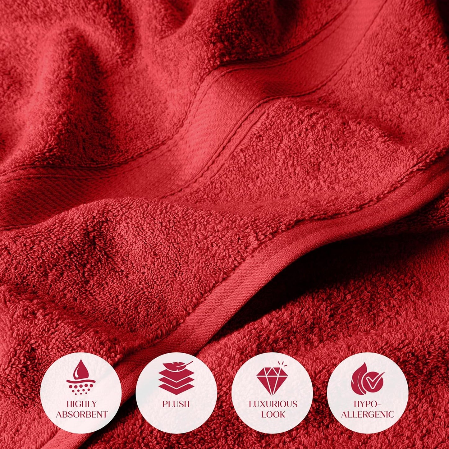 Superior Egyptian Cotton Pile 6 Piece Towel Set, Includes 2 Bath, 2 Hand, 2 Face Towels/Washcloths, Ultra Soft Luxury Towels, Thick Plush Essentials, Guest Bath, Spa, Hotel Bathroom, Red