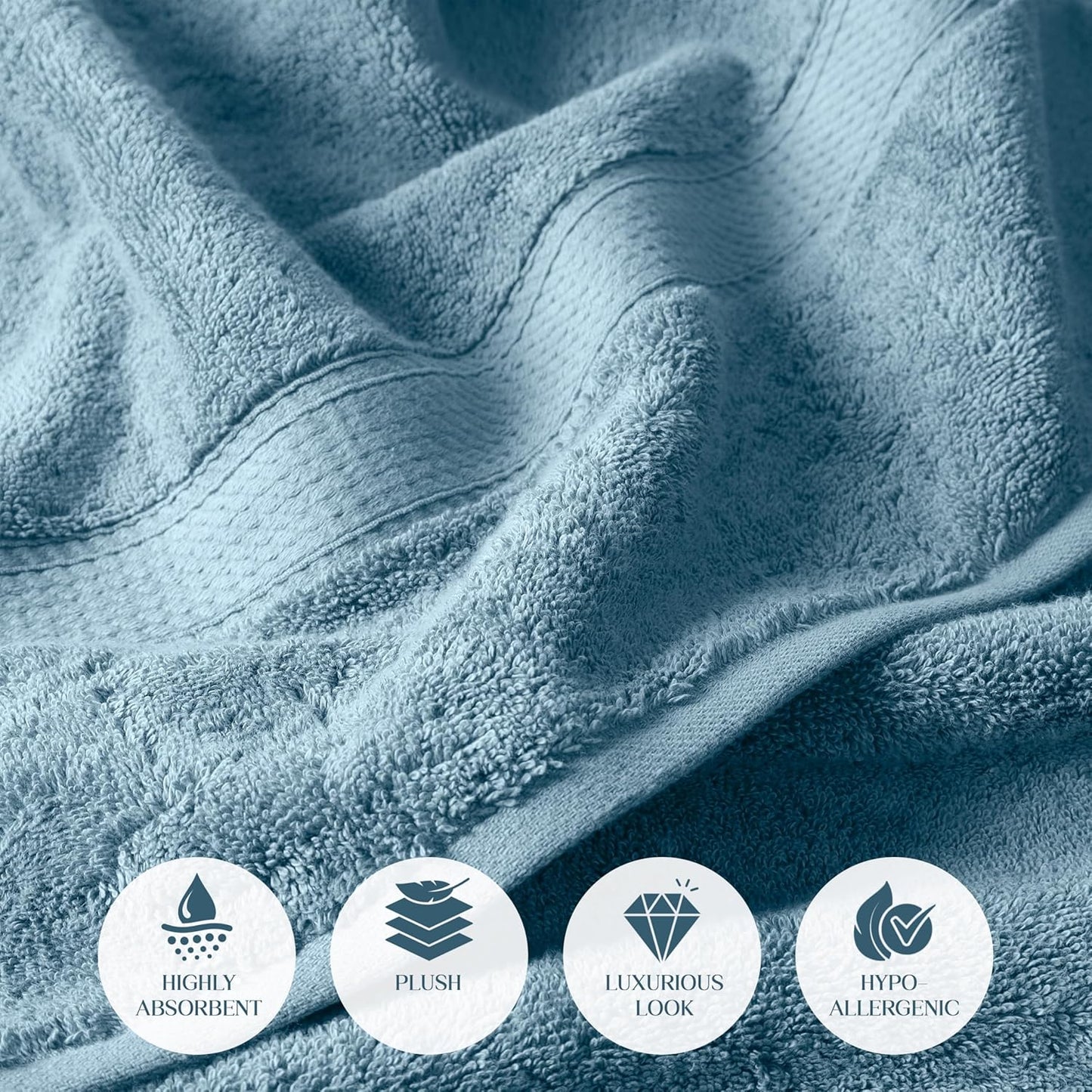 Superior Egyptian Cotton Pile 6 Piece Towel Set, Includes 2 Bath, 2 Hand, 2 Face Towels/Washcloths, Ultra Soft Luxury Towels, Thick Plush Essentials, Guest Bath, Spa, Hotel Bathroom, Denim Blue
