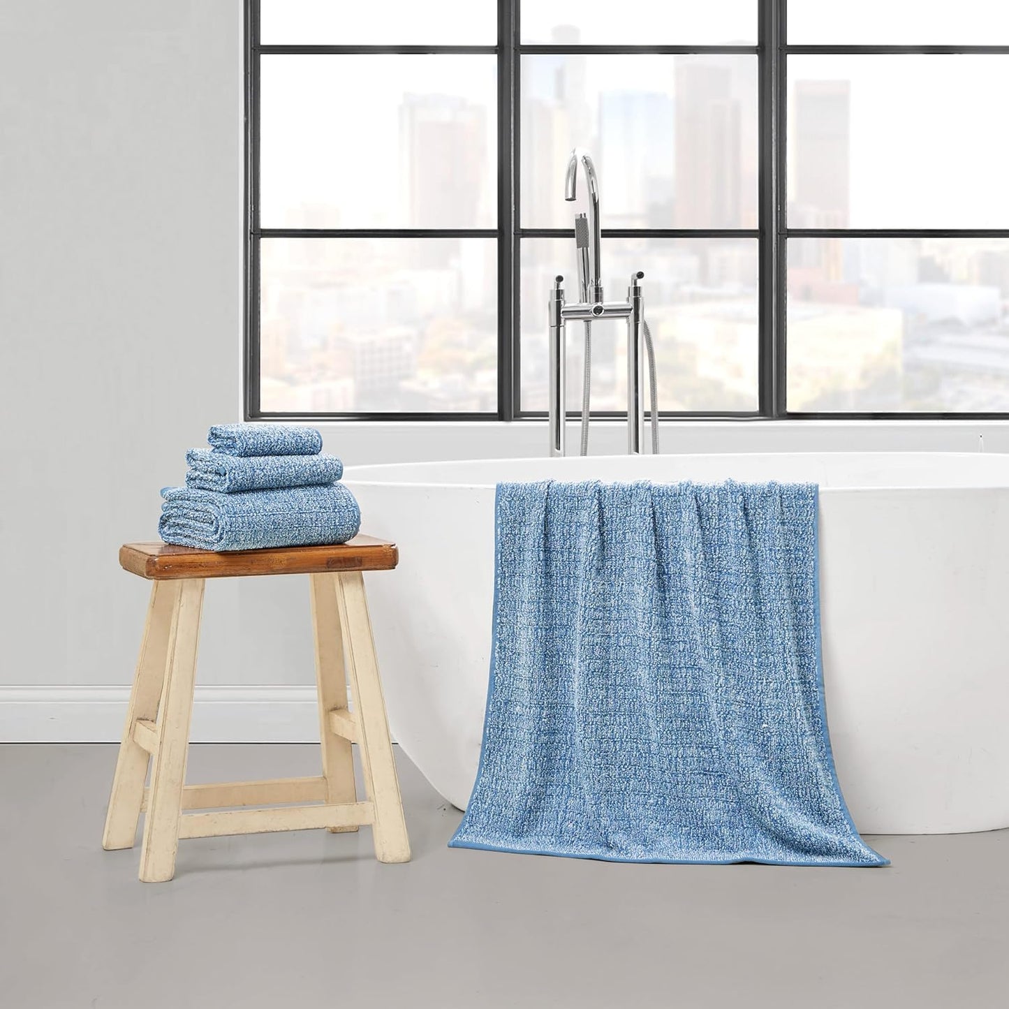 Lucky Brand Luxurious Boucle 6 Piece Bath Towel Set - (2) Bath Towels, (2) Hand Towels, and (2) Washcloths - Blue Stone Premium Bathroom Towel Set