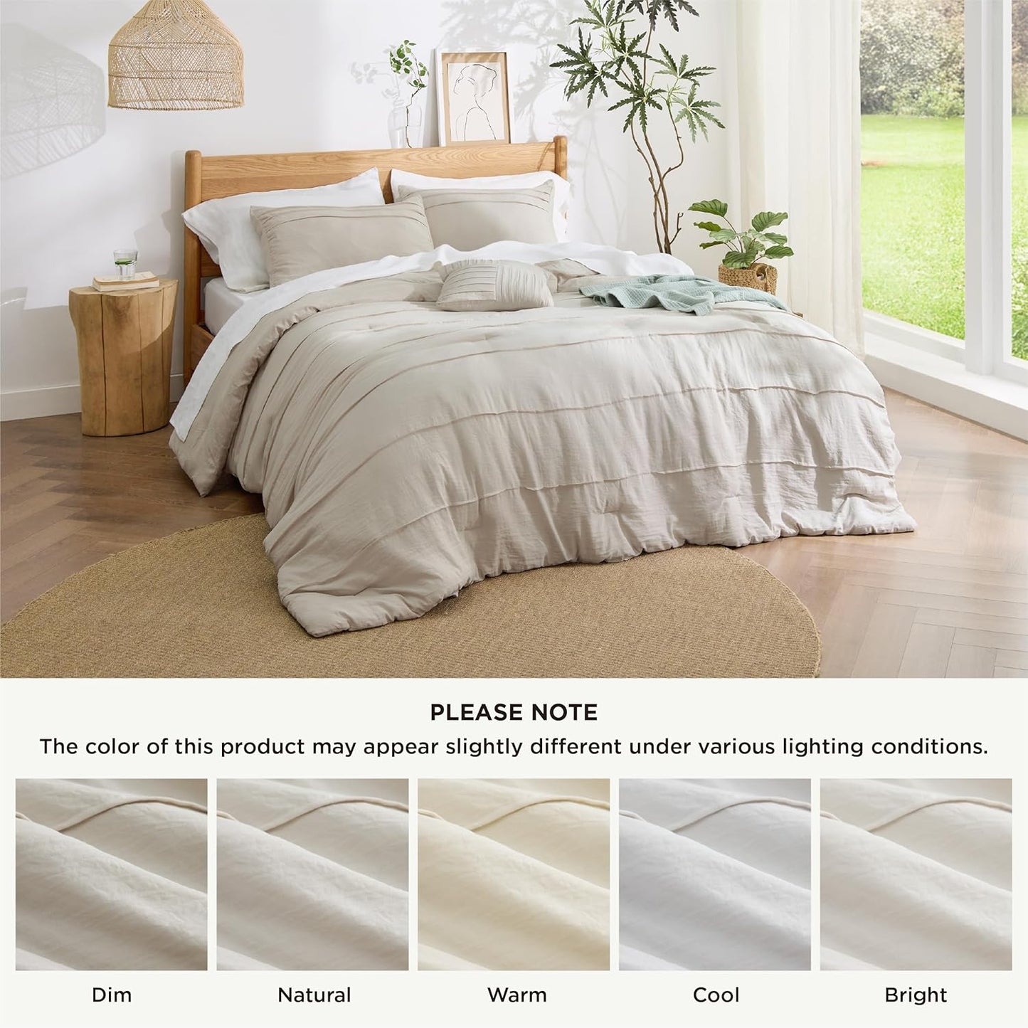 Bedsure Beige Oversized Queen Comforter Set - 4 Pieces Pinch Pleat Bed Set, Down Alternative Bedding Sets for All Season, 1 Comforter, 2 Pillowcases, 1 Decorative Pillow