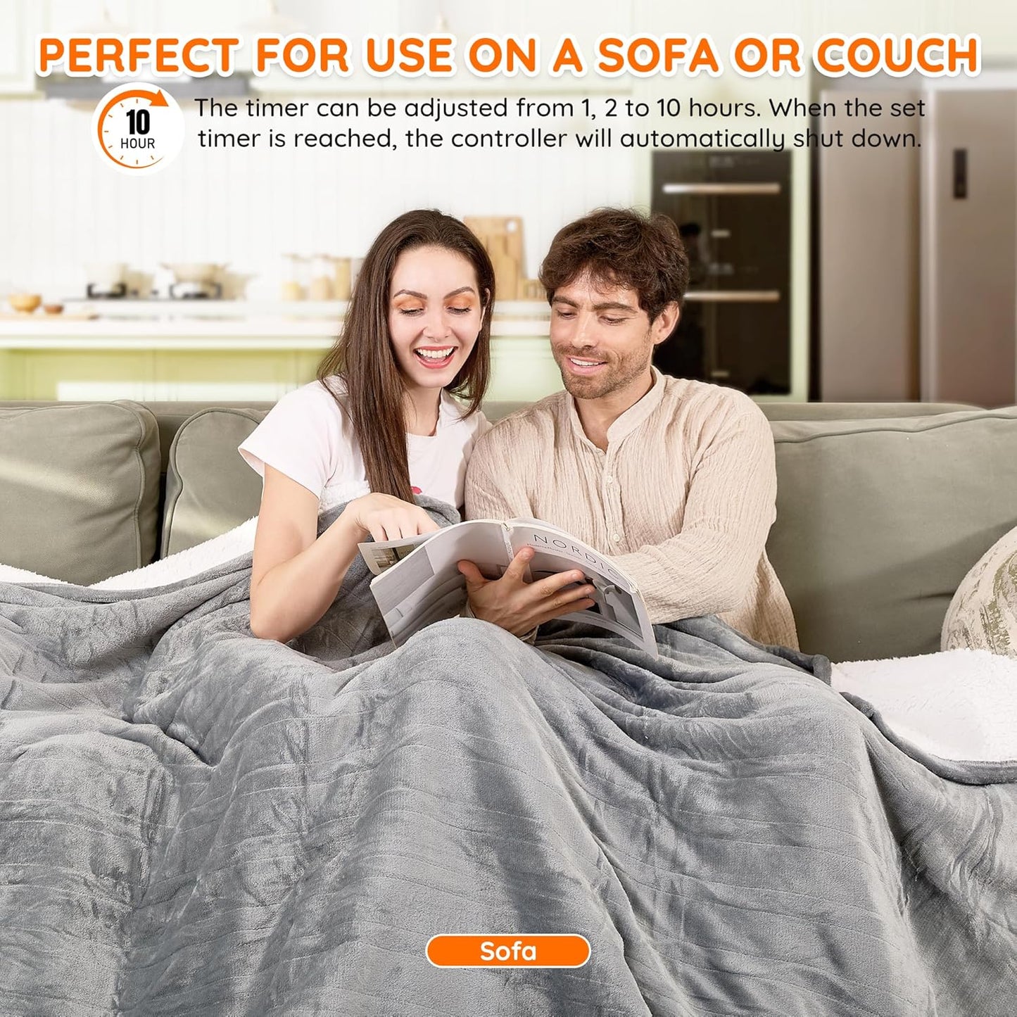 Mia&Coco Heated Blanket Queen Size (84"x90") Dual Control Flannel Electric Blanket,10 Heat Levels,10-Hour Auto-Off, Fast Heating, Overheat Protection, Soft Heating Blanket for Home and Office- Gray