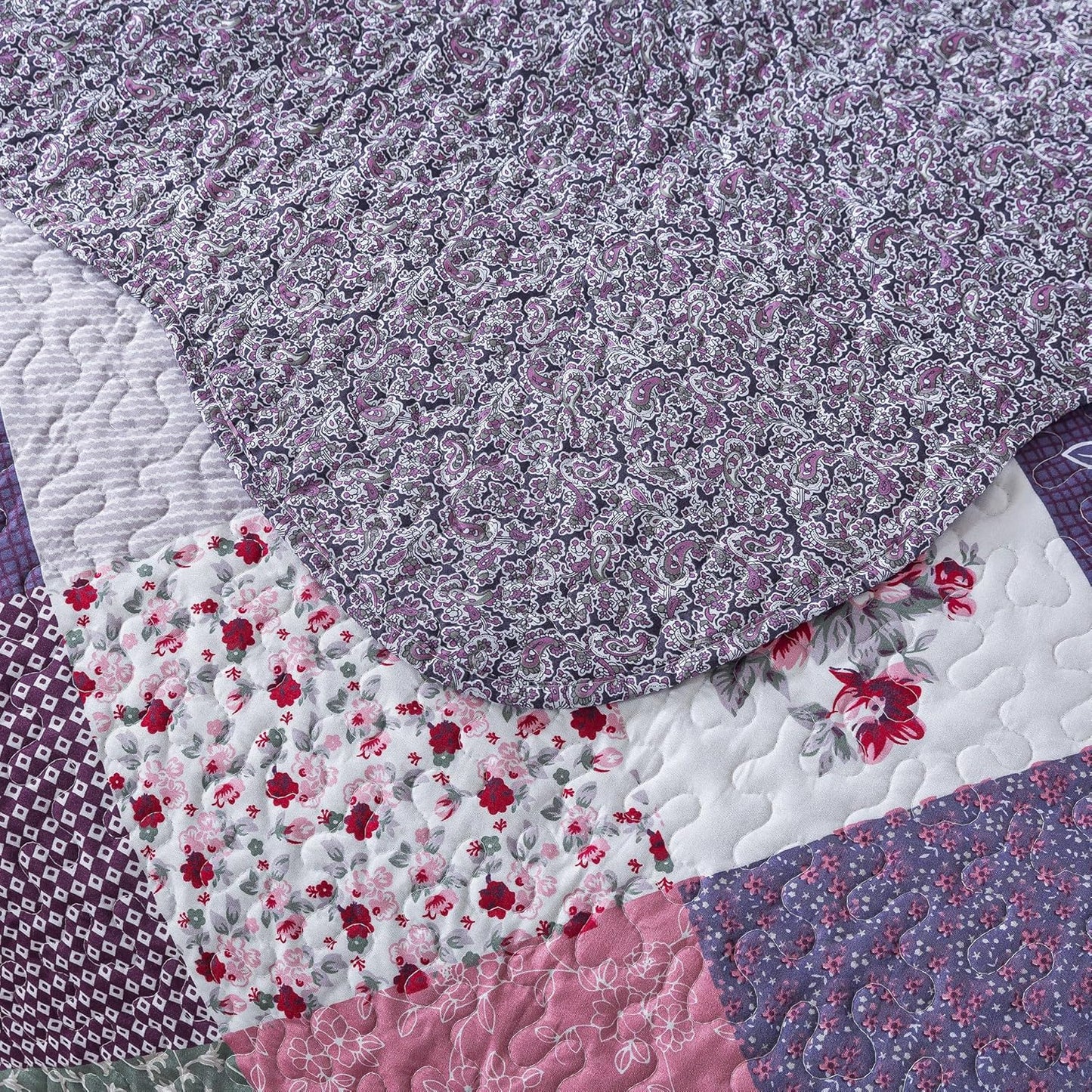HoneiLife Quilt Sets King Size - 3 Pieces Microfiber Quilt Set Lightweight Bedspreads Reversible Coverlets Retro Bed Cover King Quilt Bedding Set All Season Quilts-Purple