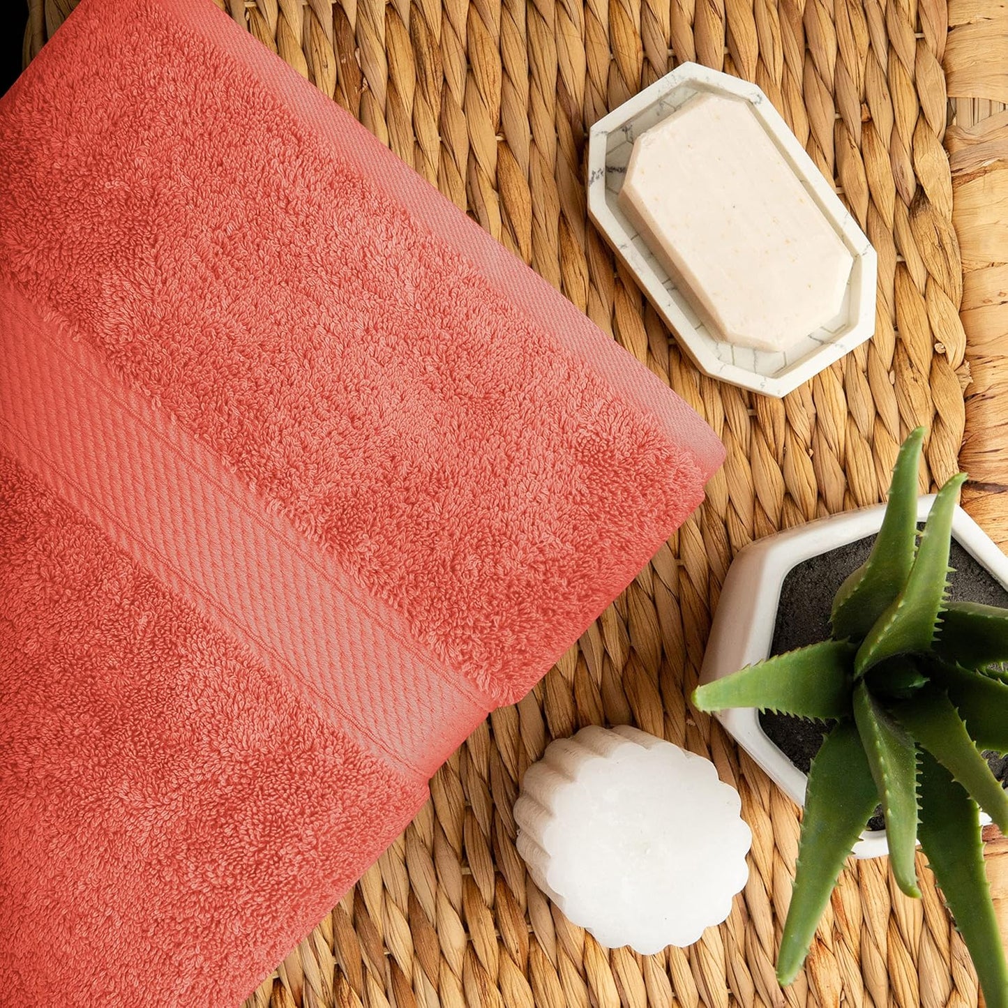 Superior Egyptian Cotton Pile 10 Piece Towel Set, Includes 2 Bath, 4 Hand, 4 Face Towels/Washcloths, Ultra Soft Luxury Towels, Thick Plush Essentials, Guest Bath, Spa, Hotel Bathroom, Coral